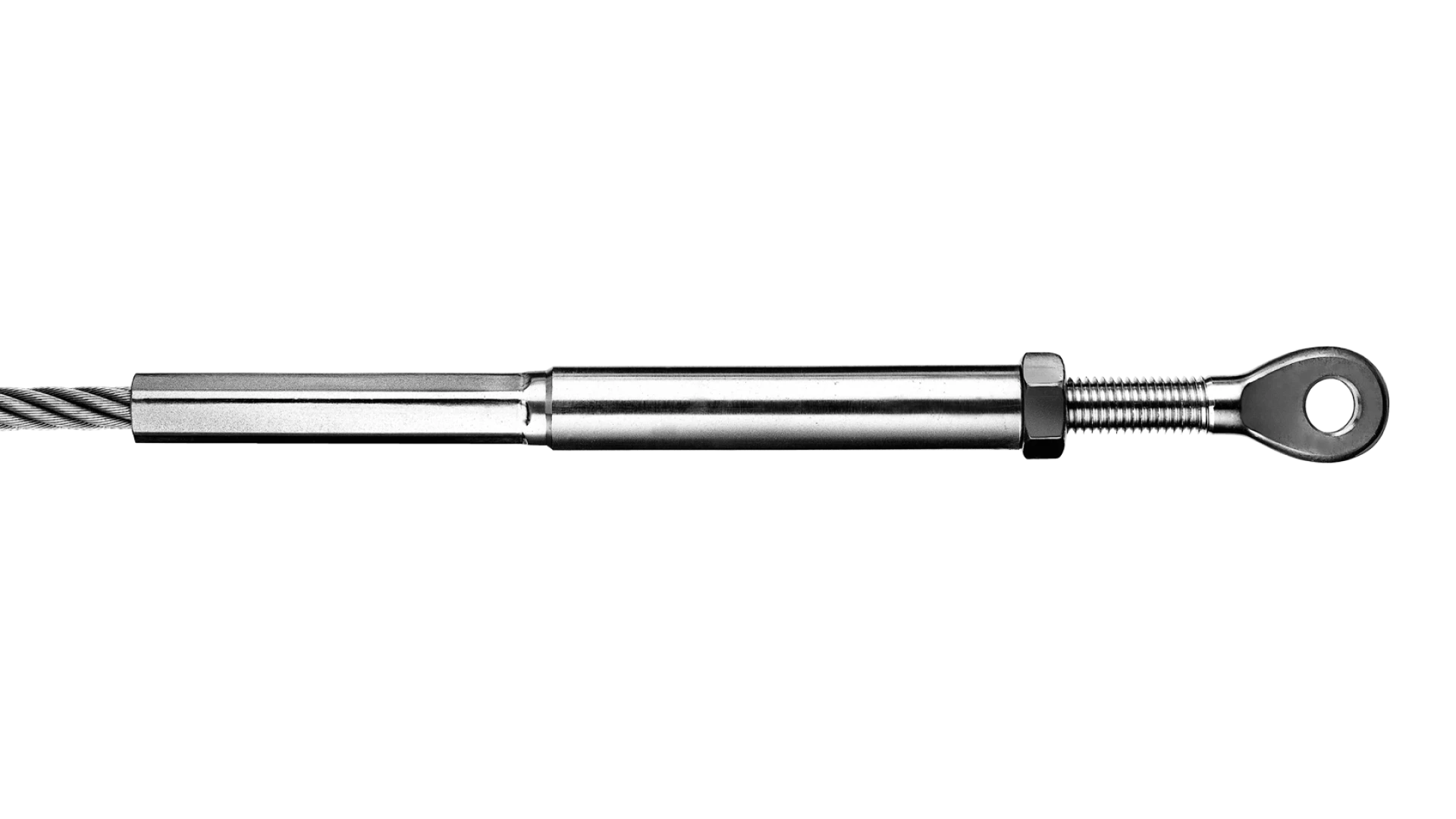 Eye-end and internal thread-end right-hand swaged for rope Ø 3 - 8 mm