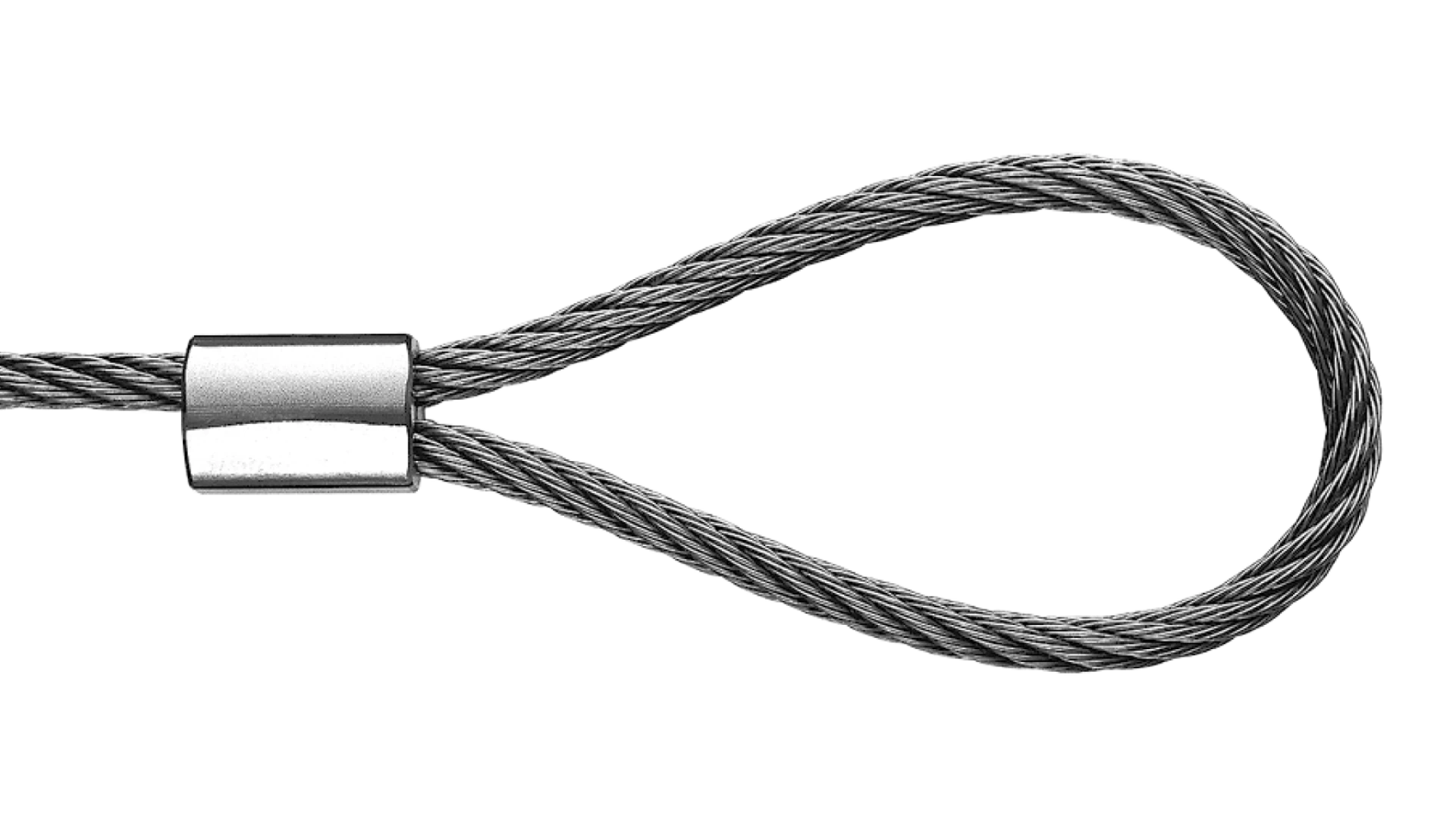 Loop with stainless steel sleeve swaged without thimble