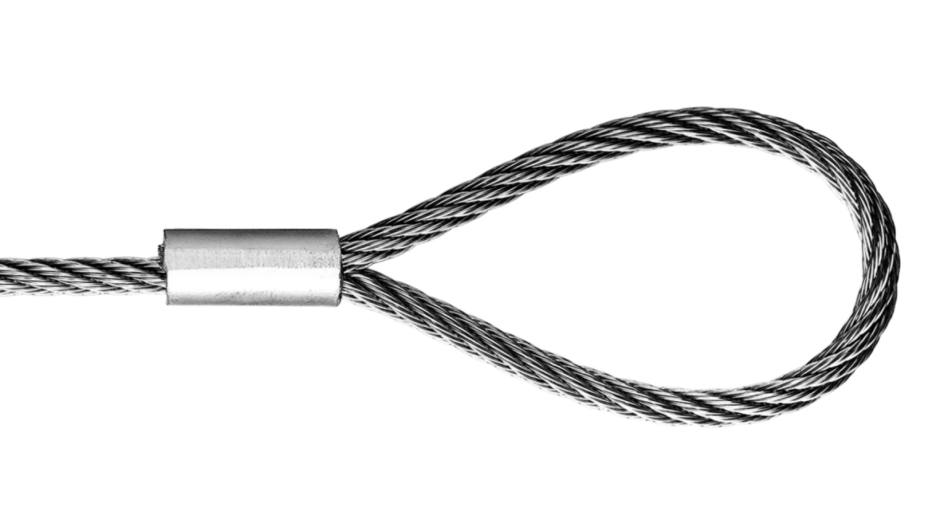 Loop with aluminium sleeve swaged without thimble