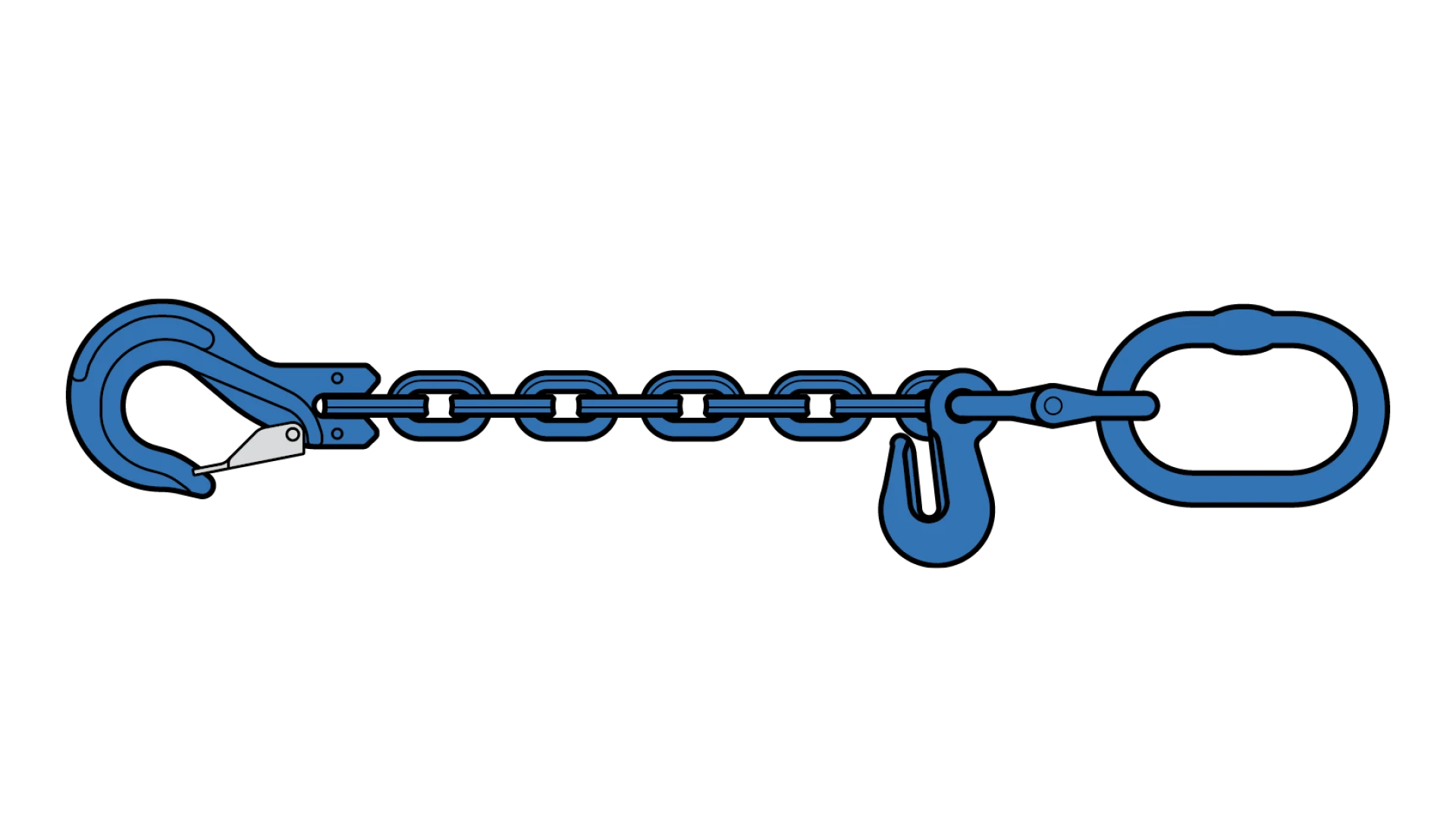 Square-link pulling chain   with suspension link, clevis hook and shortening hook
