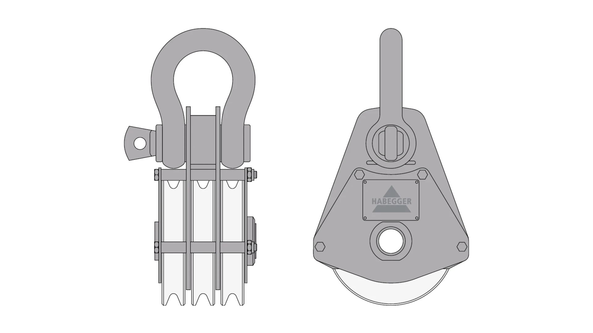 Pulley block 3-roller  96 kN for rope Ø 11.2 mm