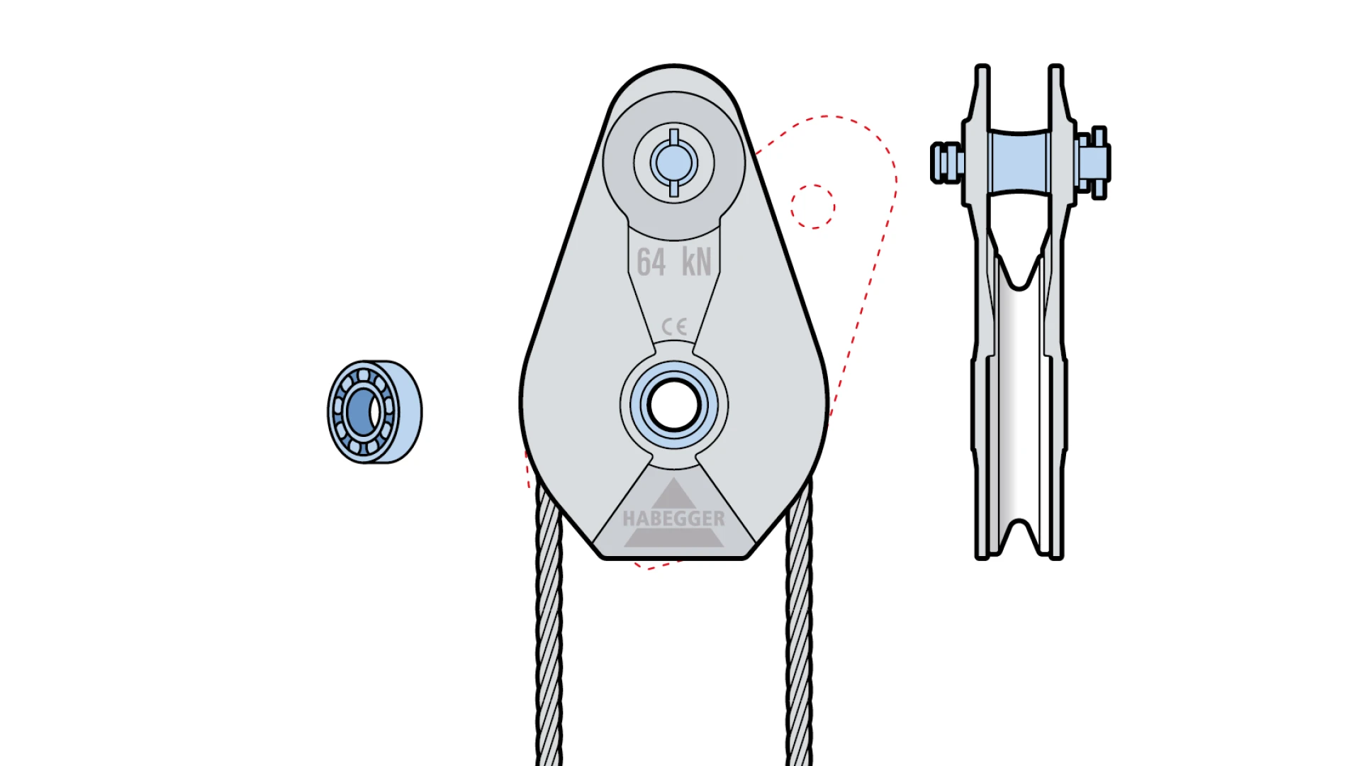 Rope pulley AL-A 1-roller, with ball bearing  64 kN