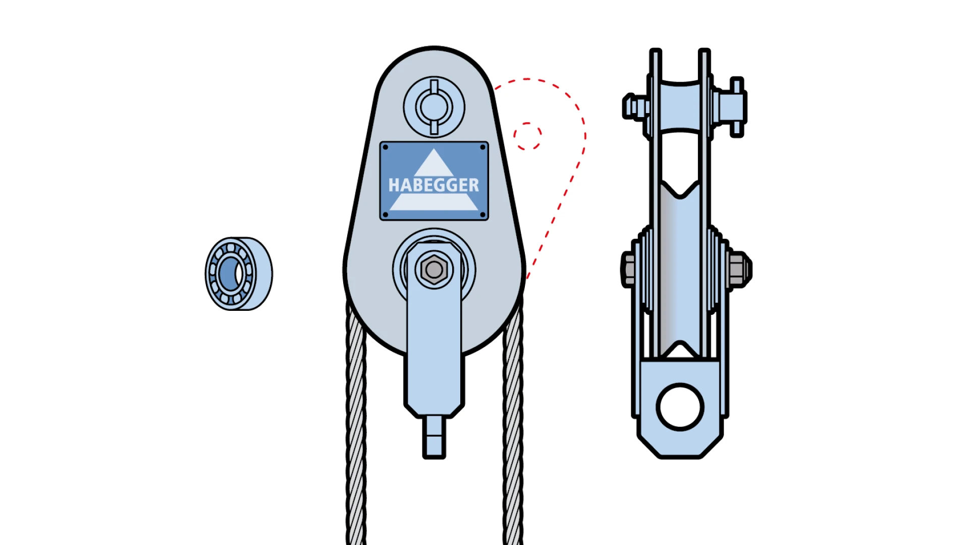 Rope pulley ST-A 1-roller, with ball bearing and anchorage  32 kN
