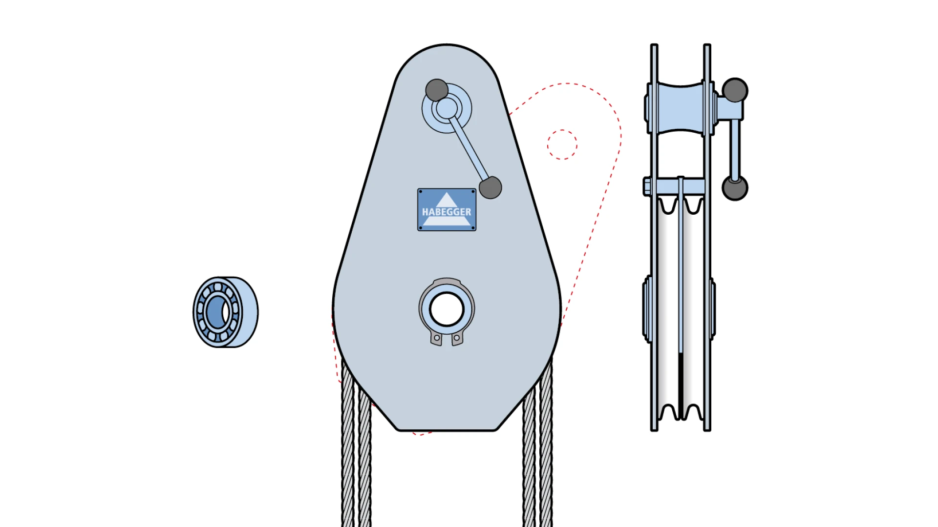 Rope pulley ST-A 2-roller, with ball bearing  128 kN