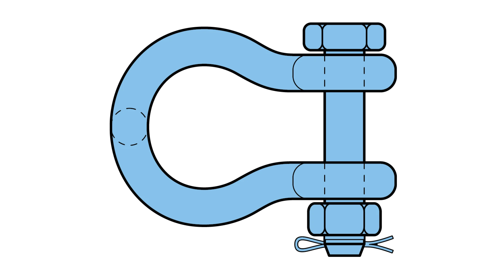 Shackle omega-type with nut and split pin