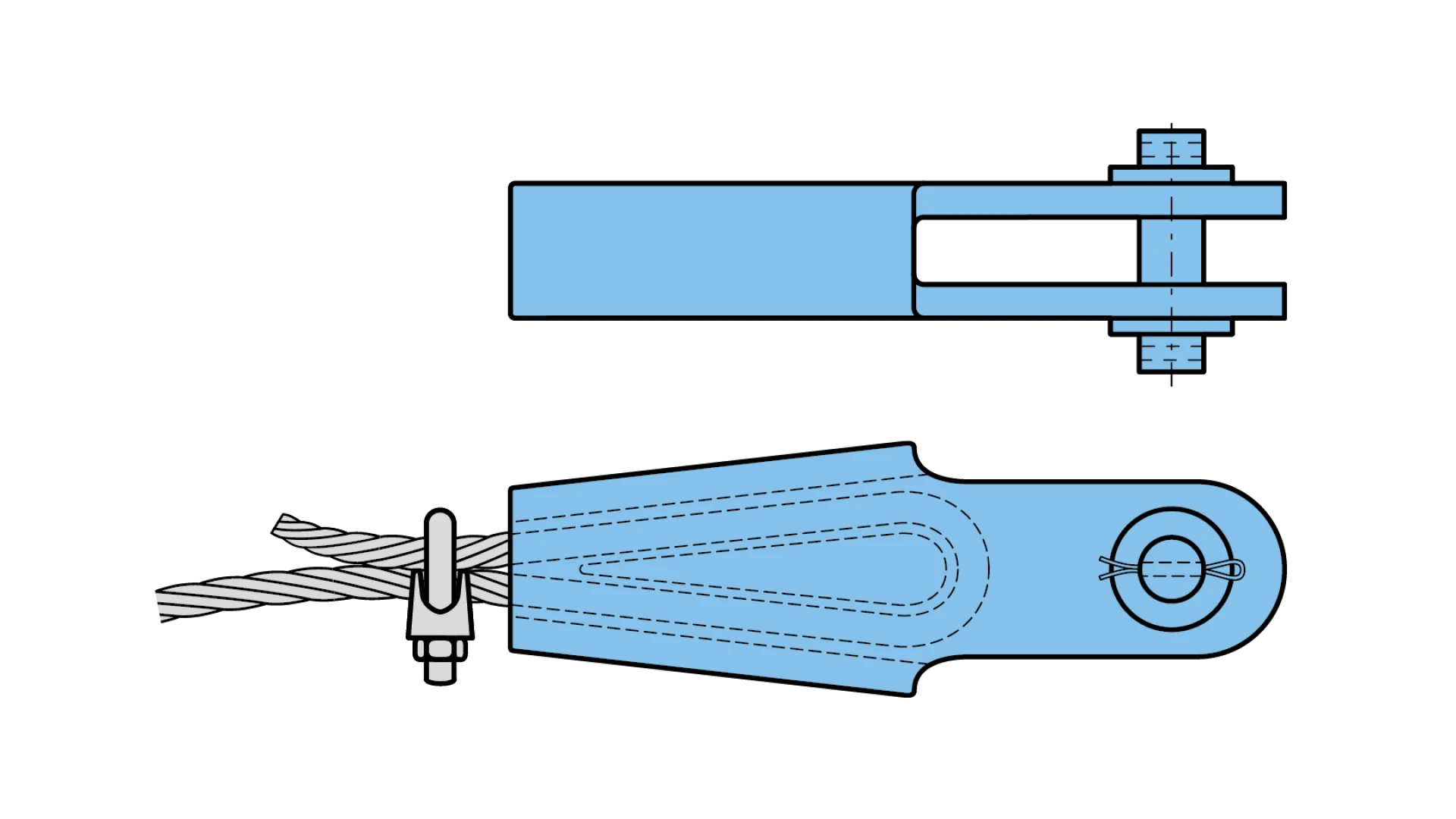 Rope socket with wedge and wire rope clip