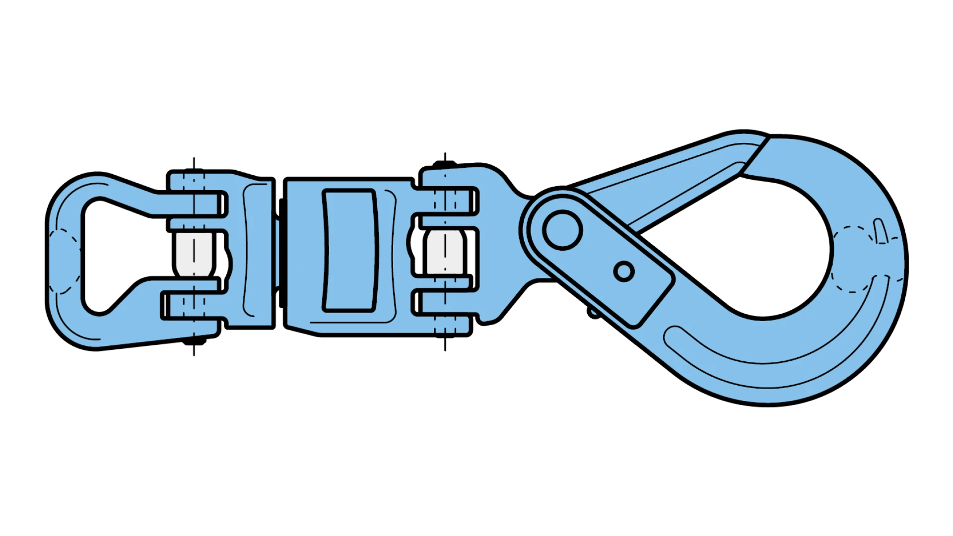 Insulated swivel with round sling coupling and self locking hook