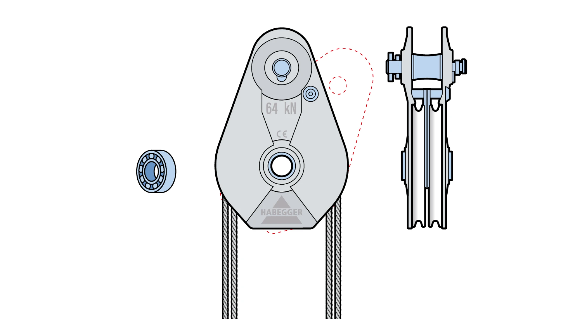 Rope pulley AL-A 2-roller, with ball bearing  64 kN