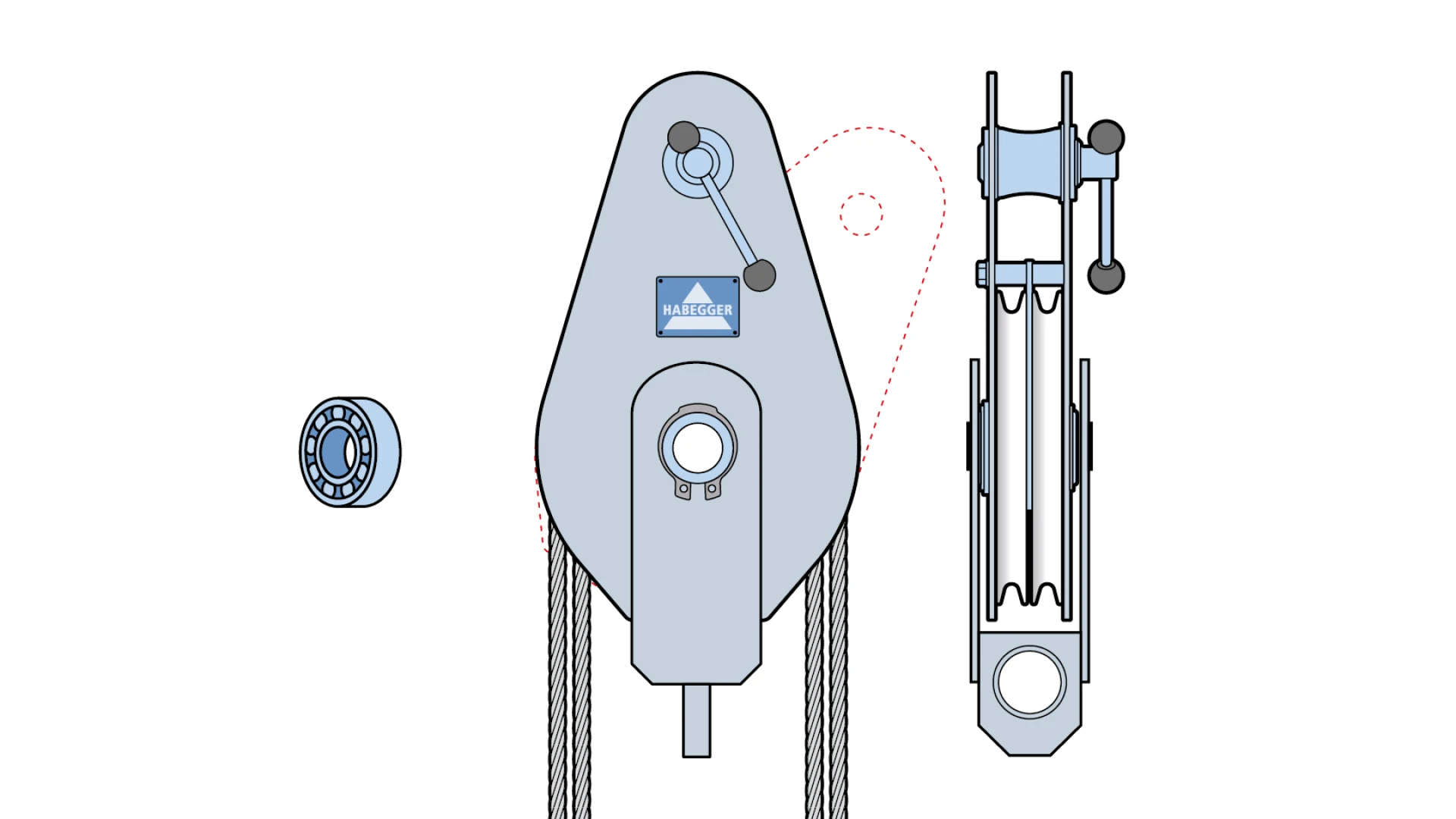 Rope pulley ST-A 2-roller, with ball bearing and anchorage  128 kN