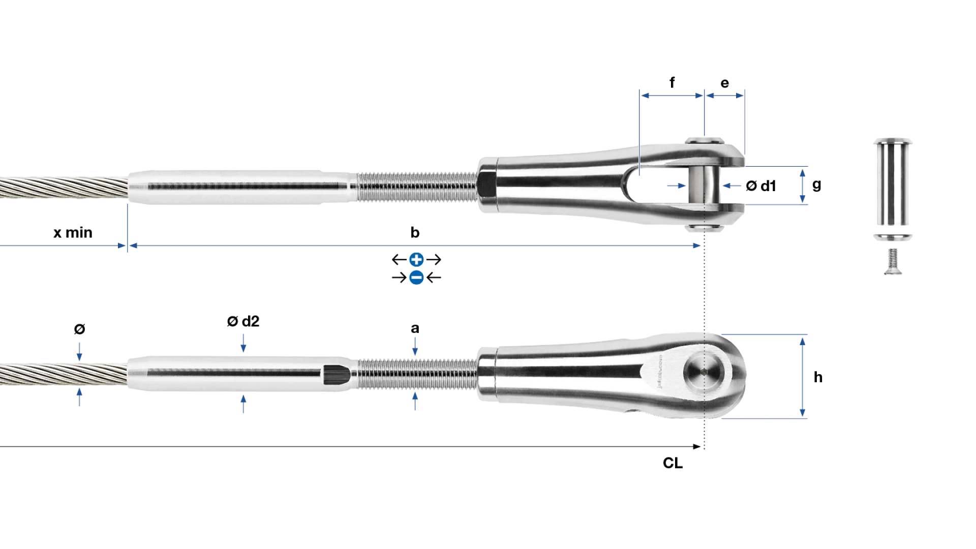 Clevis Forte with external thread left-hand assembled