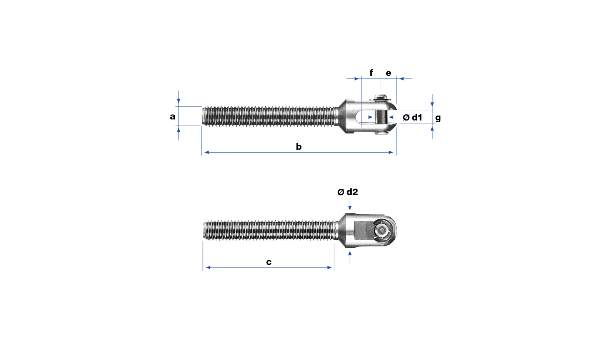 Eye-end counter piece with external thread right-hand