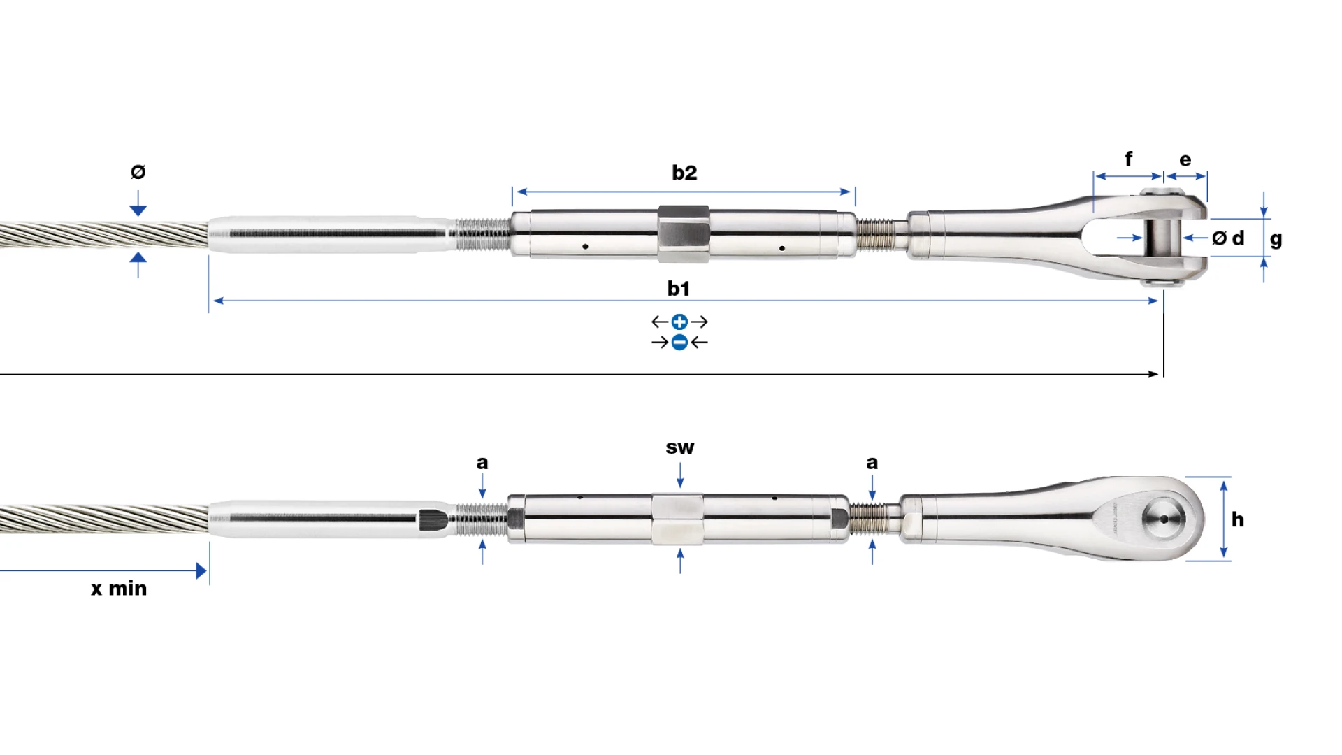 Turnbuckle with clevis Forte round swaged