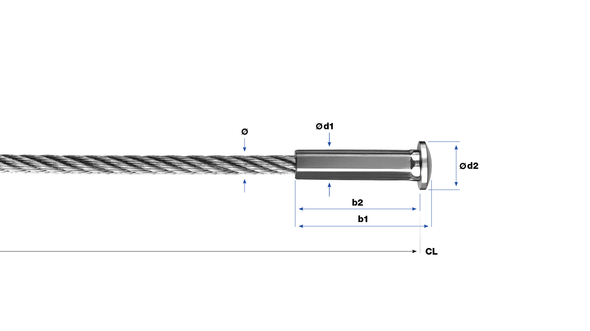 End-stop with radius head swaged