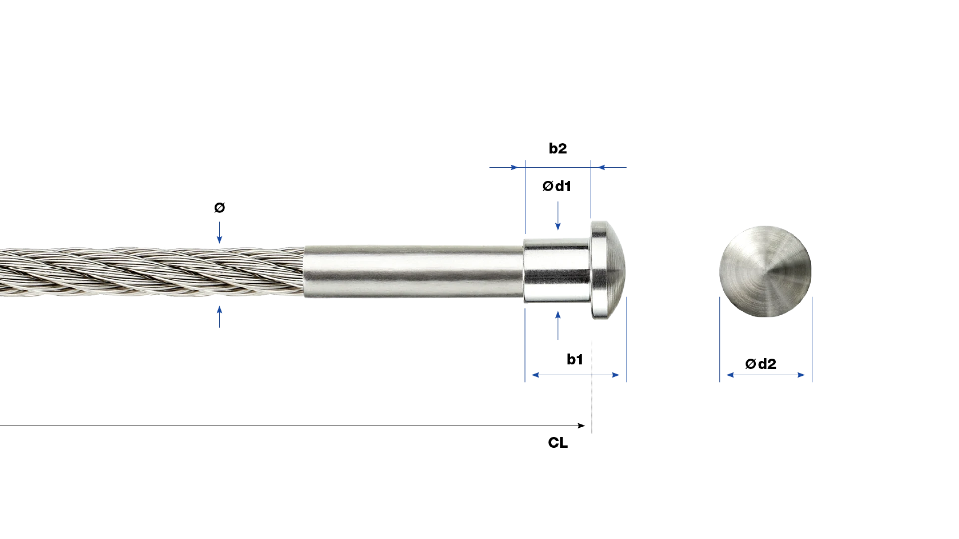 End-stop with radius head Univiss round swaged