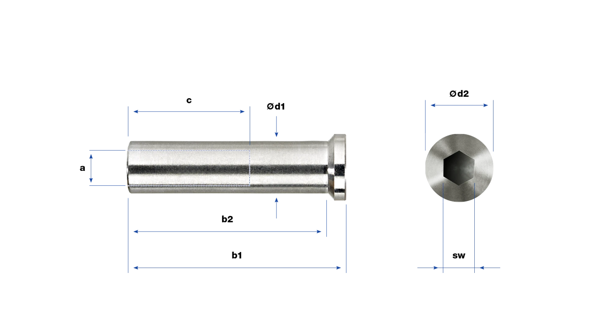 End-stop countersunk head 90° with internal thread