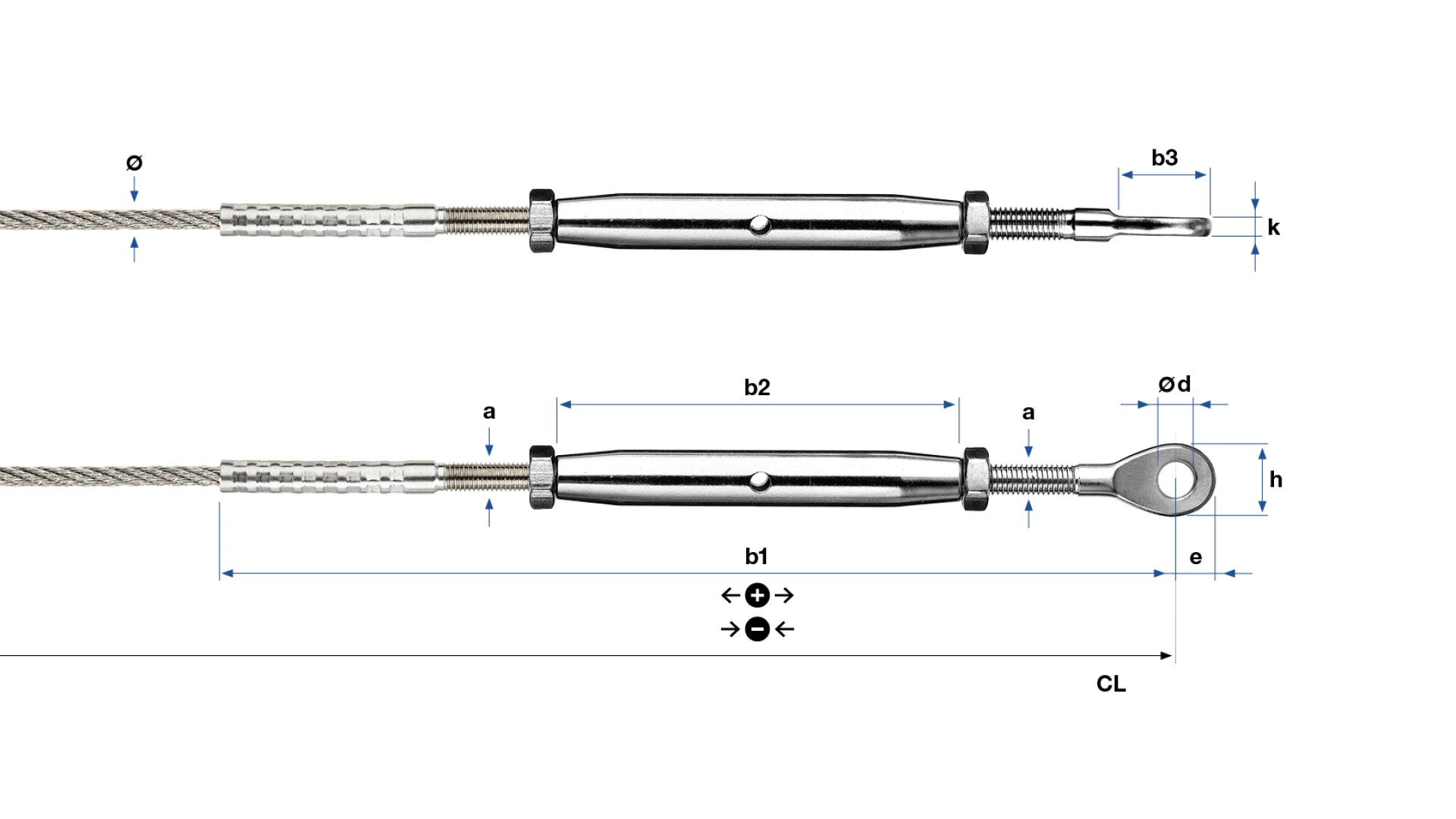 Turnbuckle with eye-end Self SA self-assembly