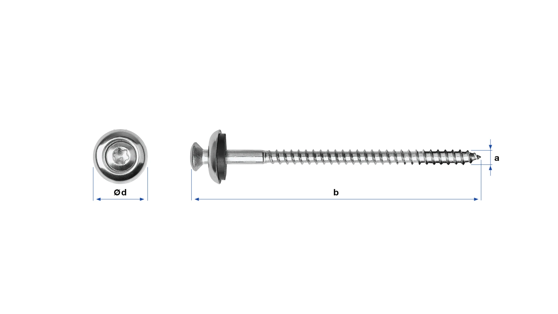 Countersunk facade screw with sealing washer