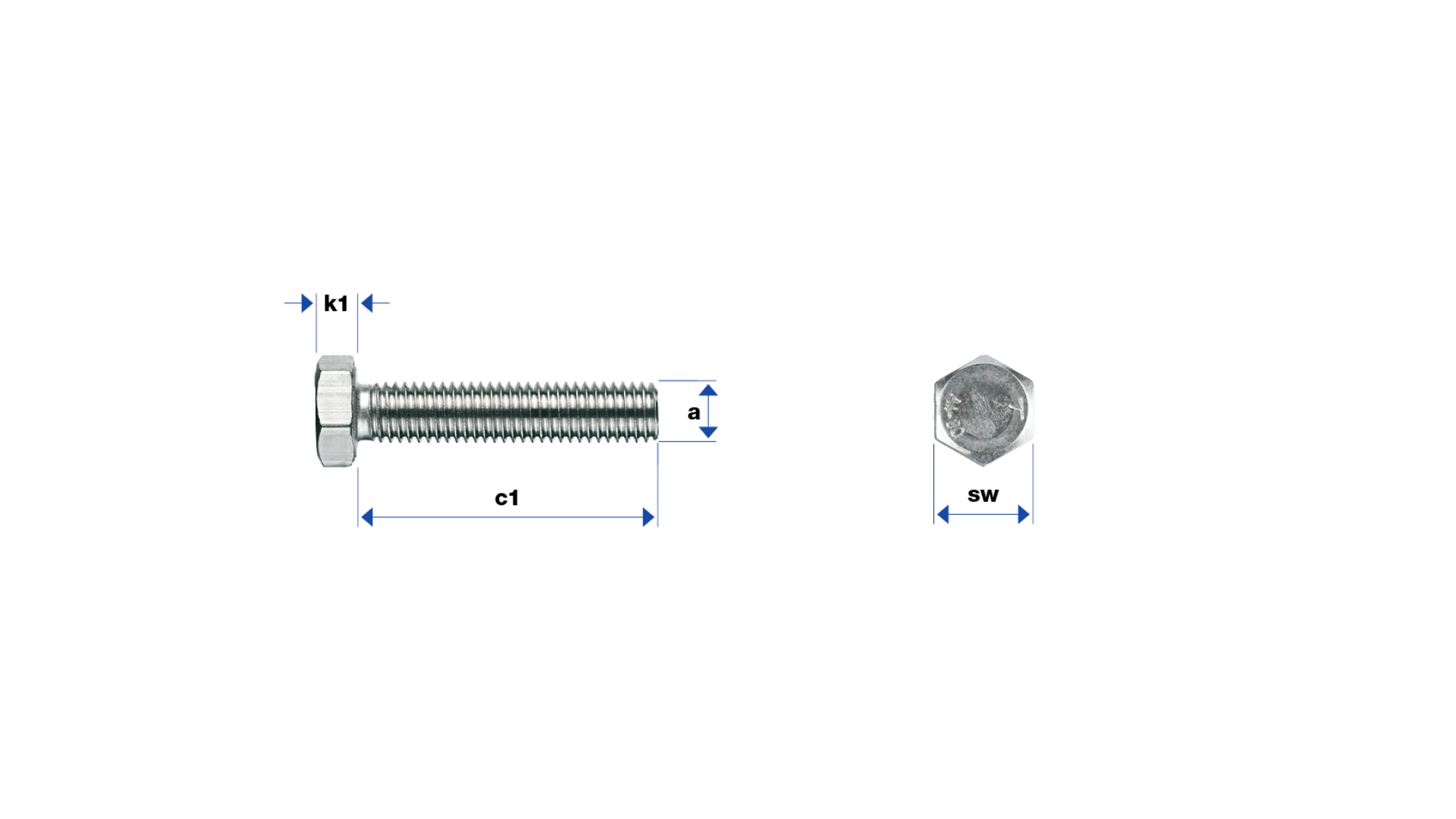 Hexagon head screw without shaft