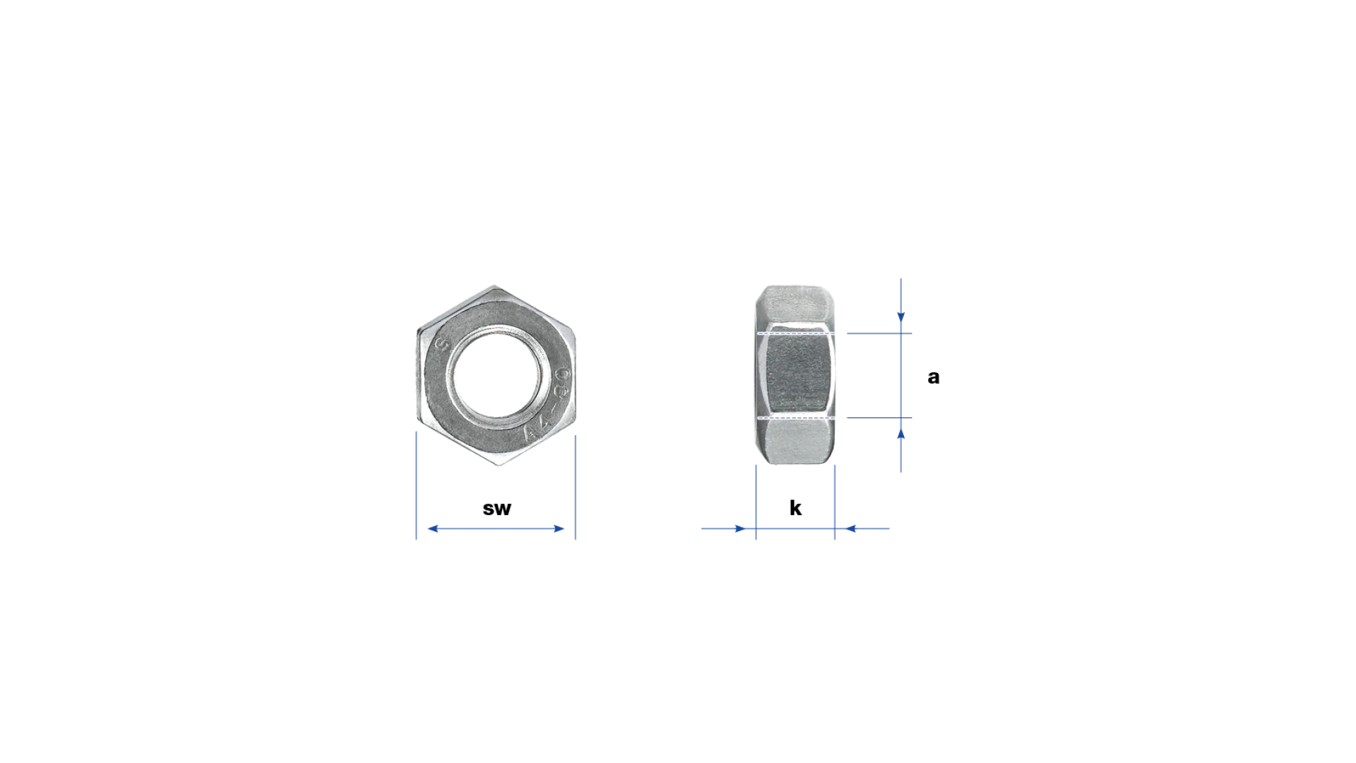 Hexagon nut left-hand