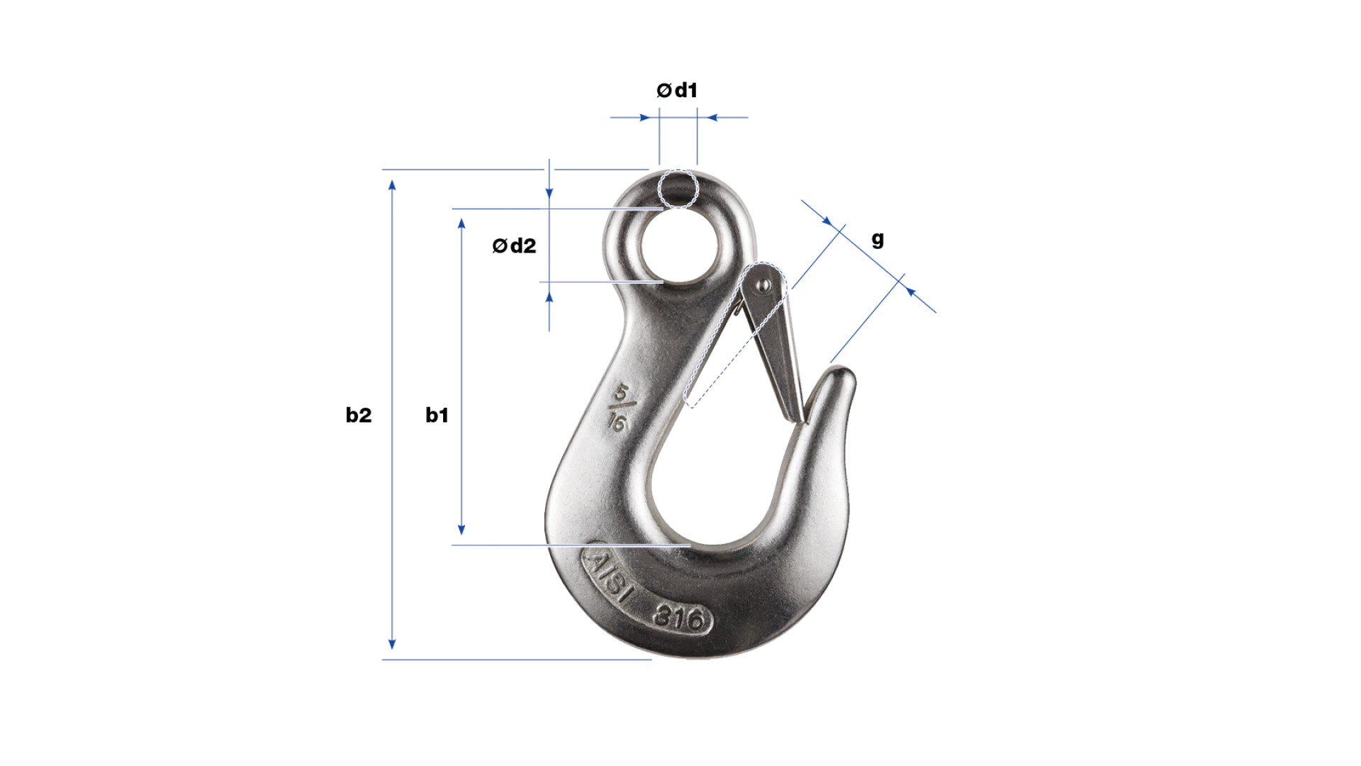 Eye slip hook with safety latch  Stainless steel