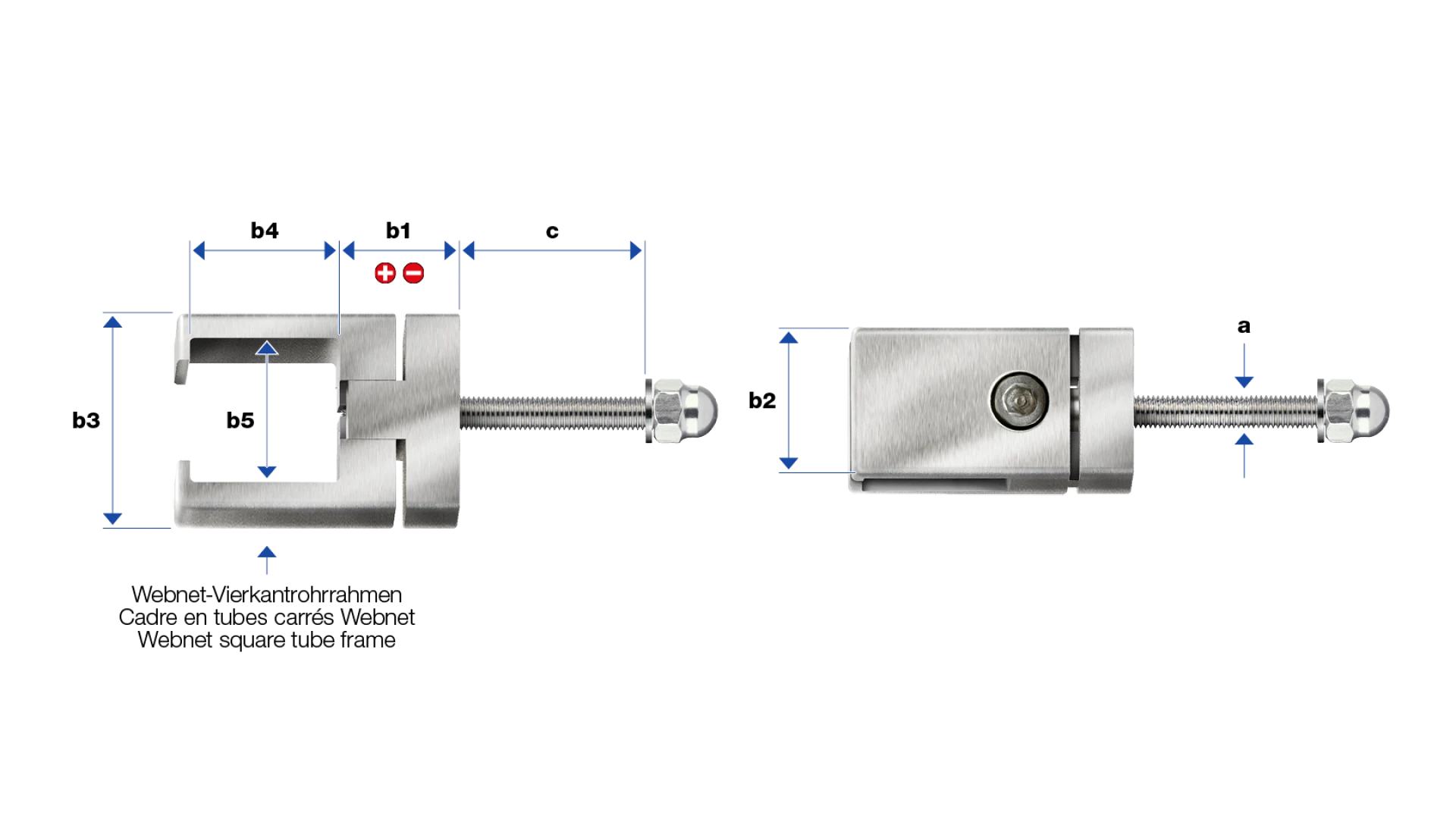 Frame clamp square one-way  for posts made of flat profile or square tube