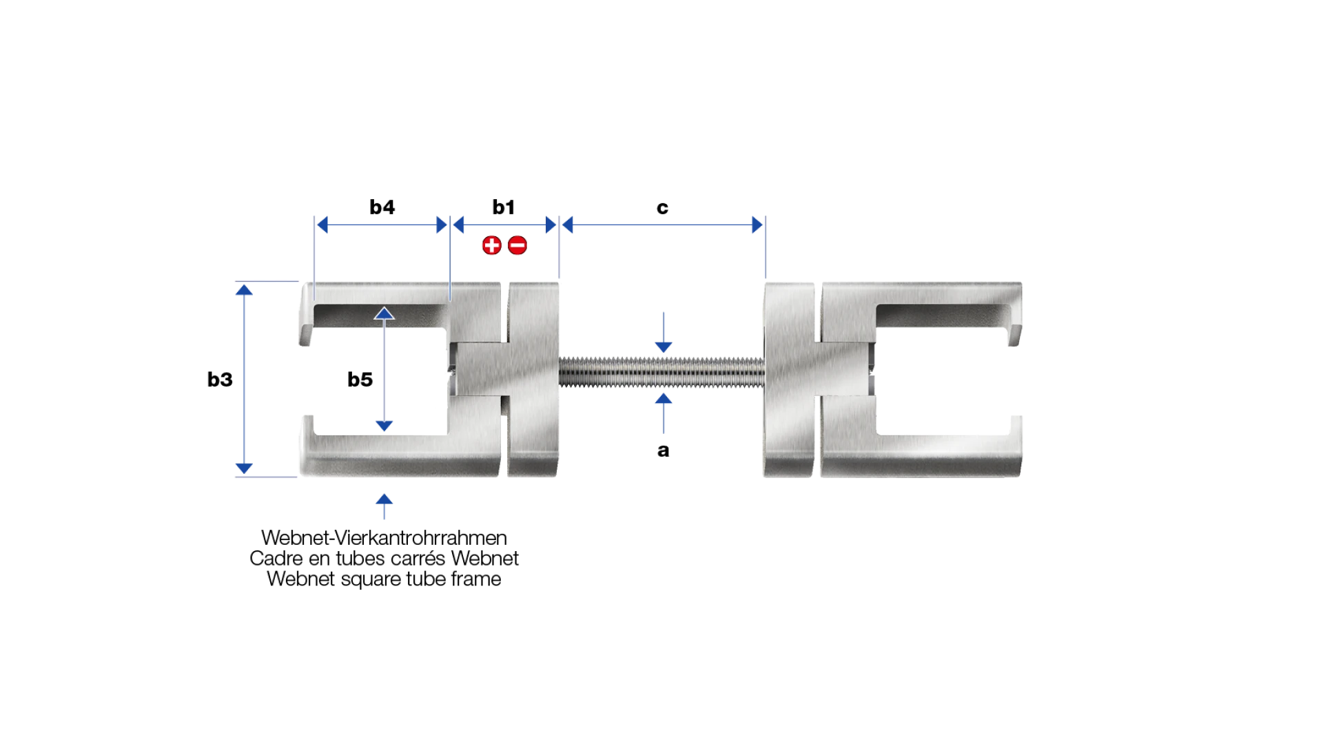 Frame clamp square two-way  for posts made of flat profile or square tube