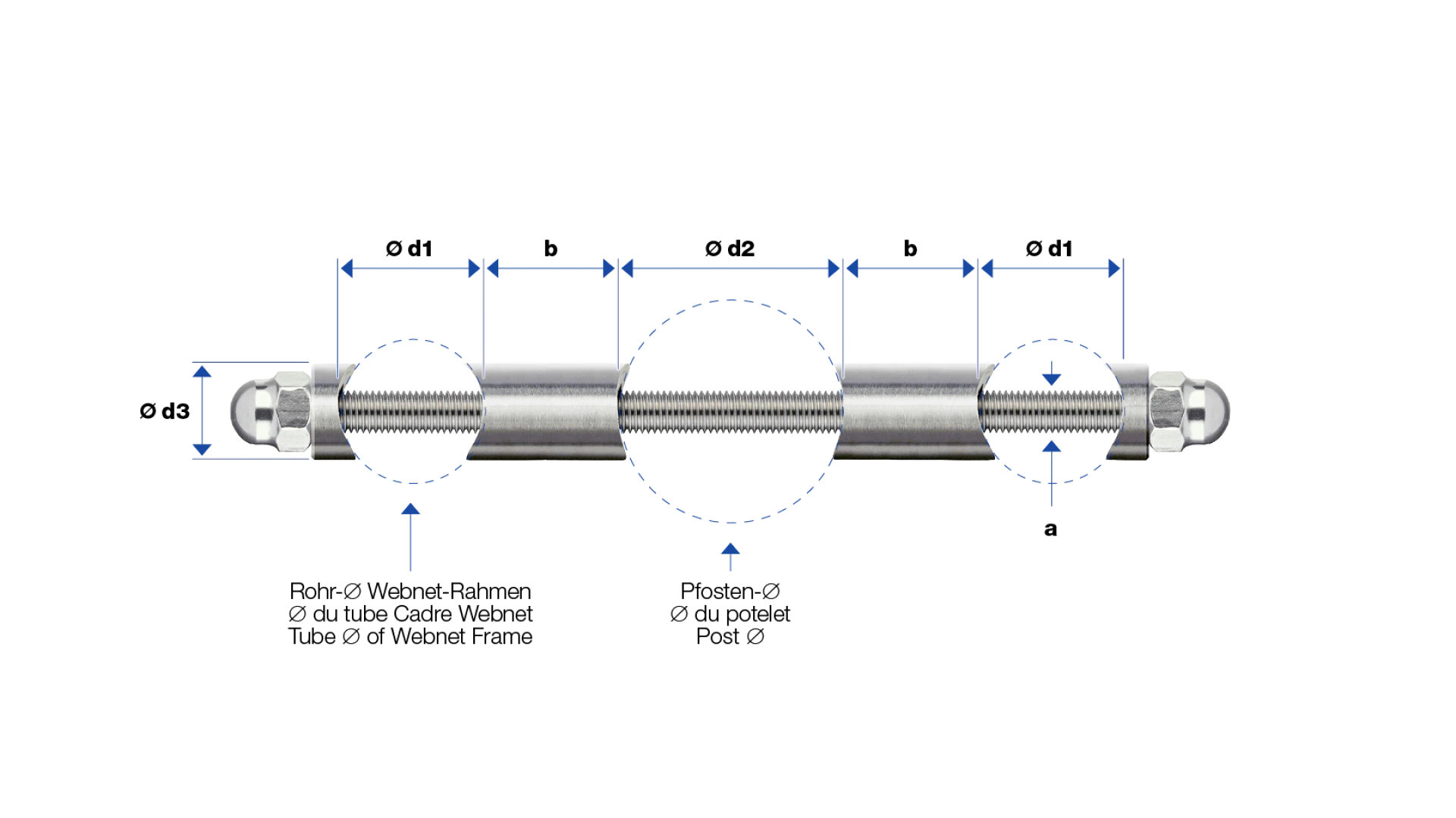 Frame holder two-way  for posts made of round tube