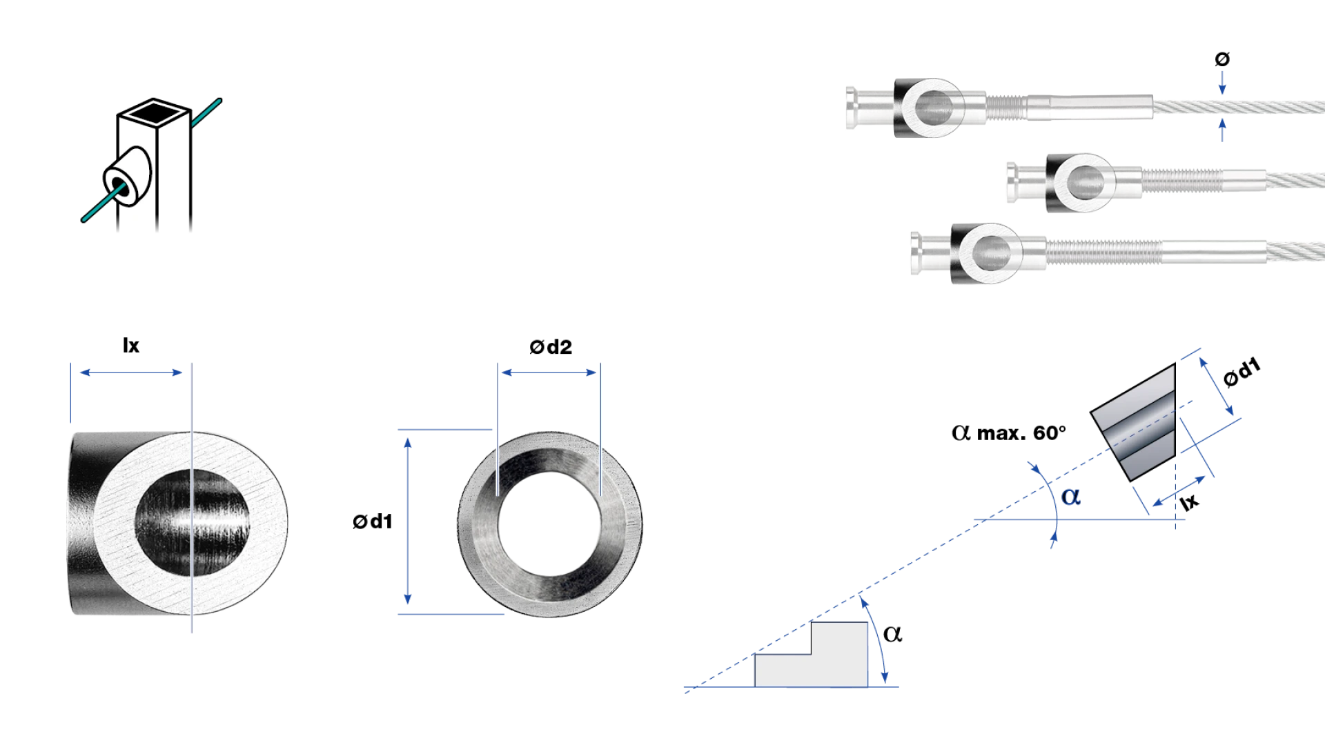 Post fitting flat shape  for end-stop countersunk head 90° with internal thread