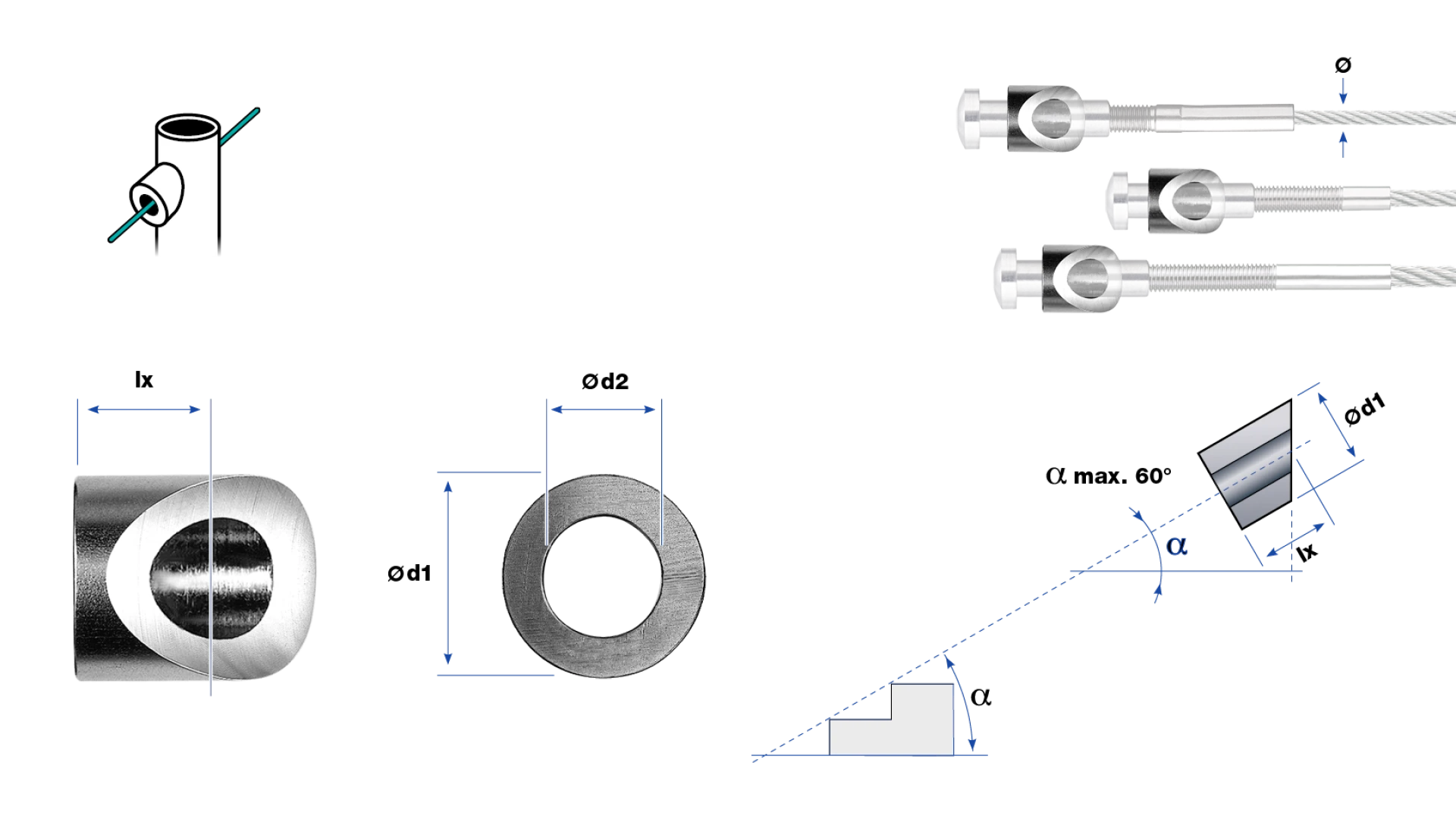 Post fitting round shape  for end-stop radius head with internal thread