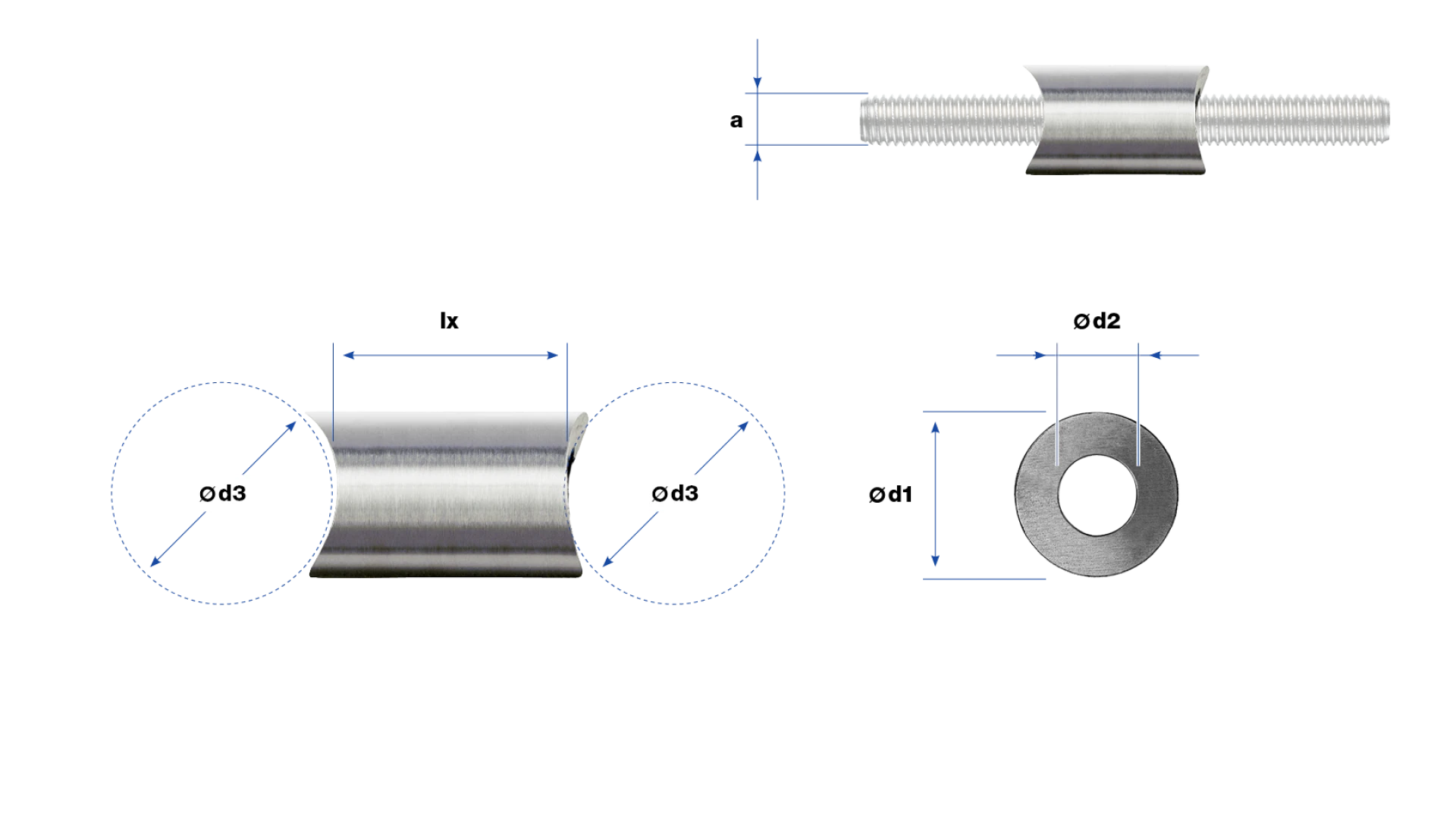 Post fitting round shape two-way  for external thread
