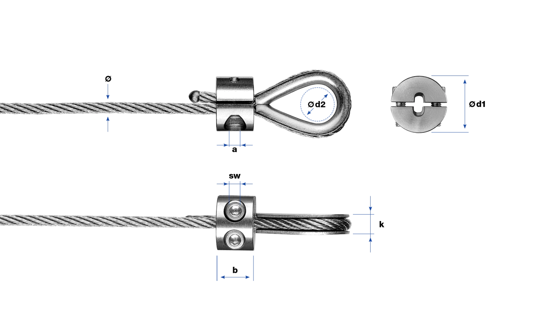 2-part loop clamp with thimble self-assembly light