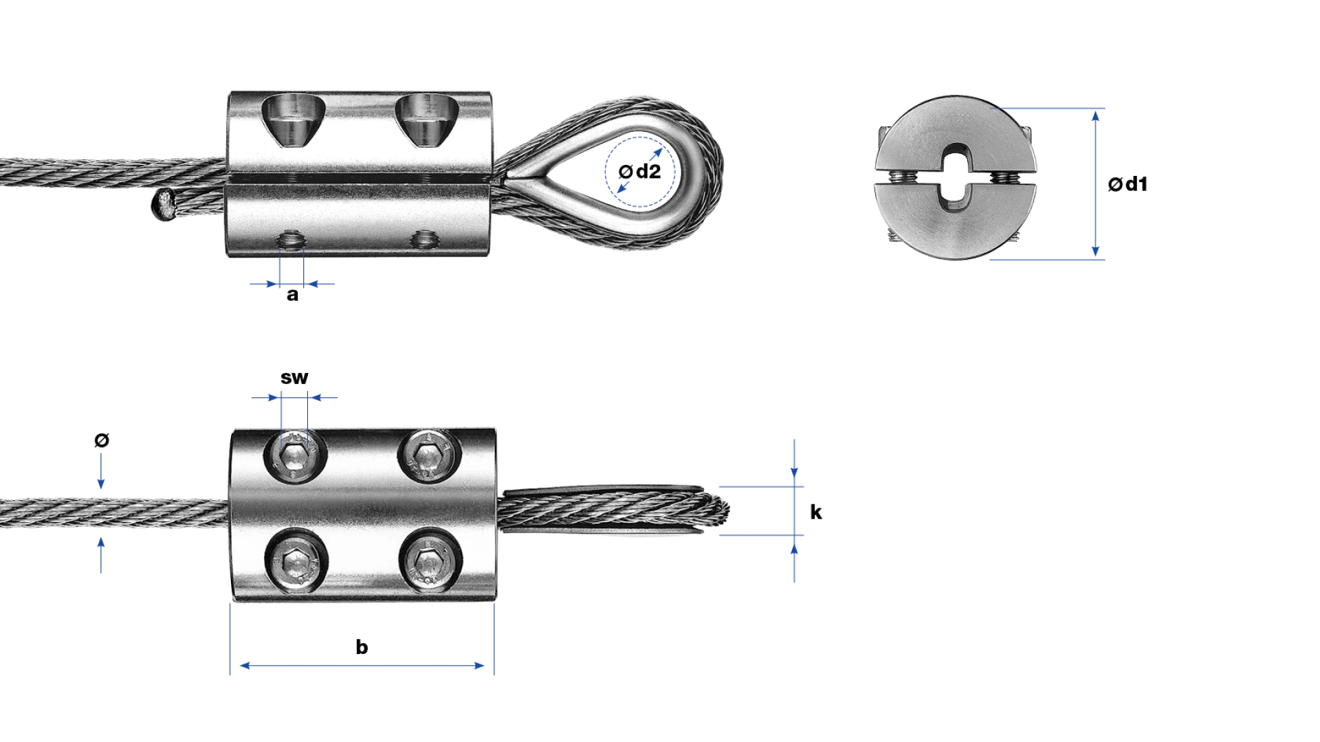 2-part loop clamp with thimble self-assembly