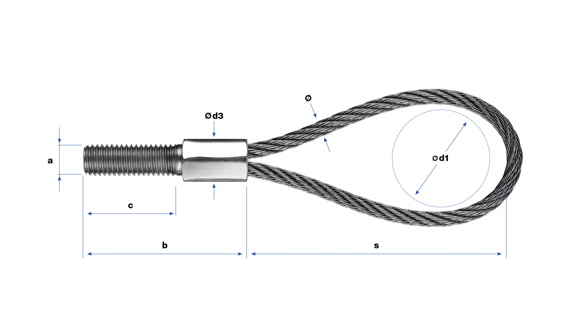 Loop with external thread right-hand compressed