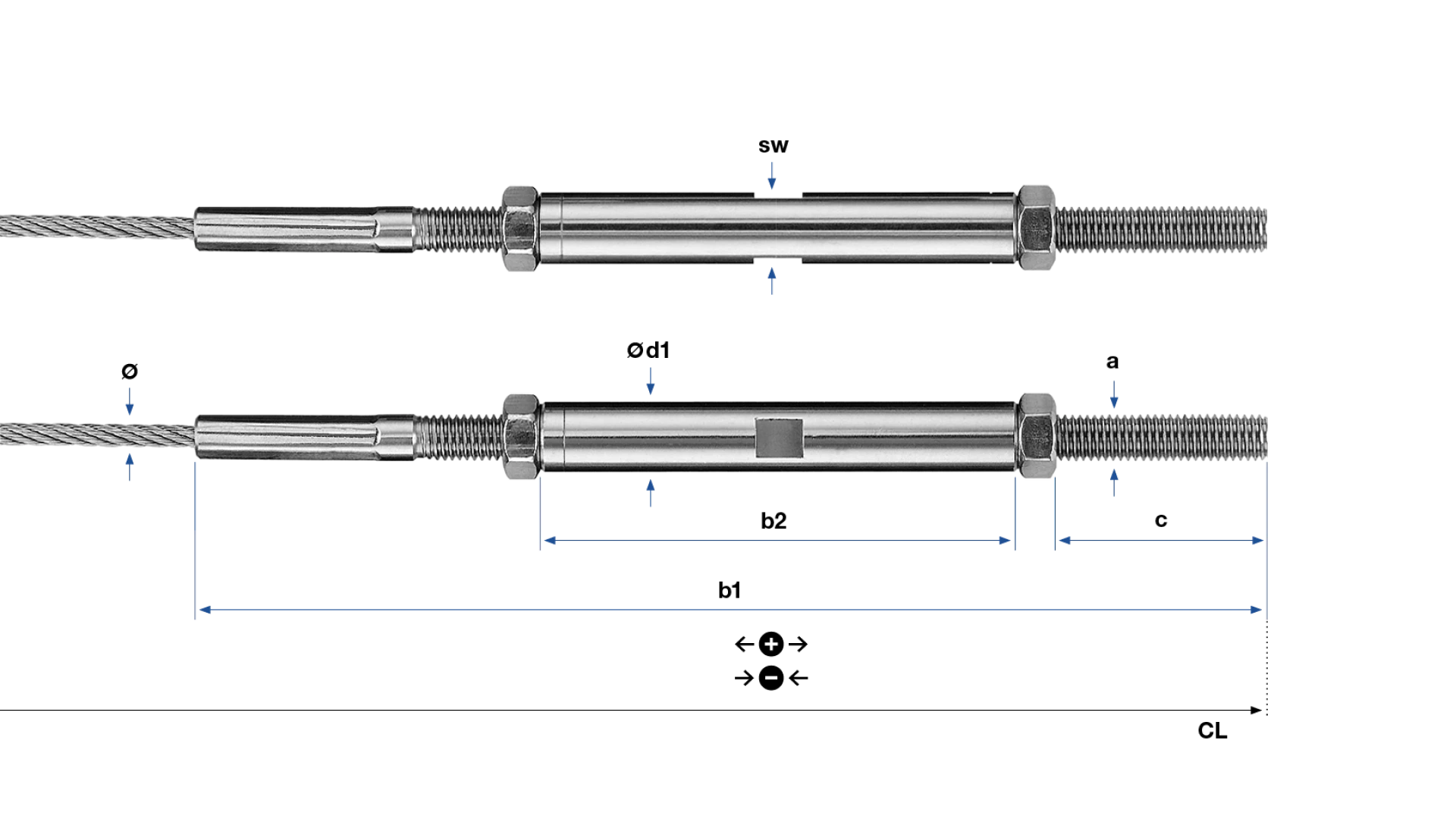 Tensioning sleeve with external thread GreenGuide swaged
