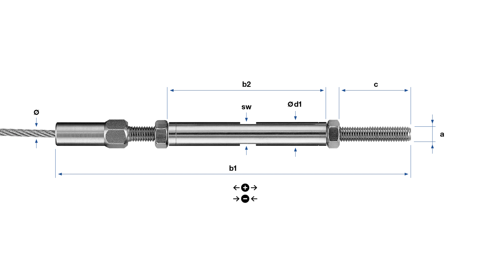 Tensioning sleeve with external thread LT2 self-assembly