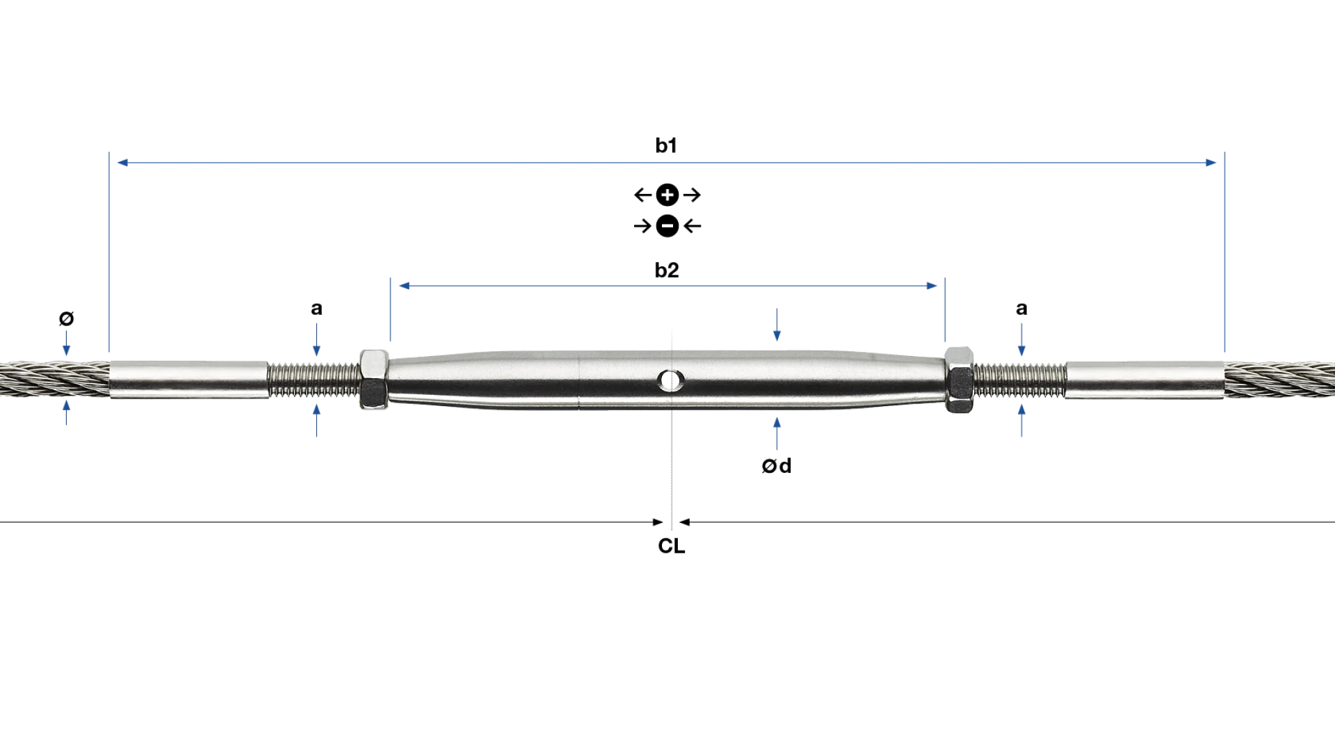 Turnbuckle with external thread end Univiss round swaged