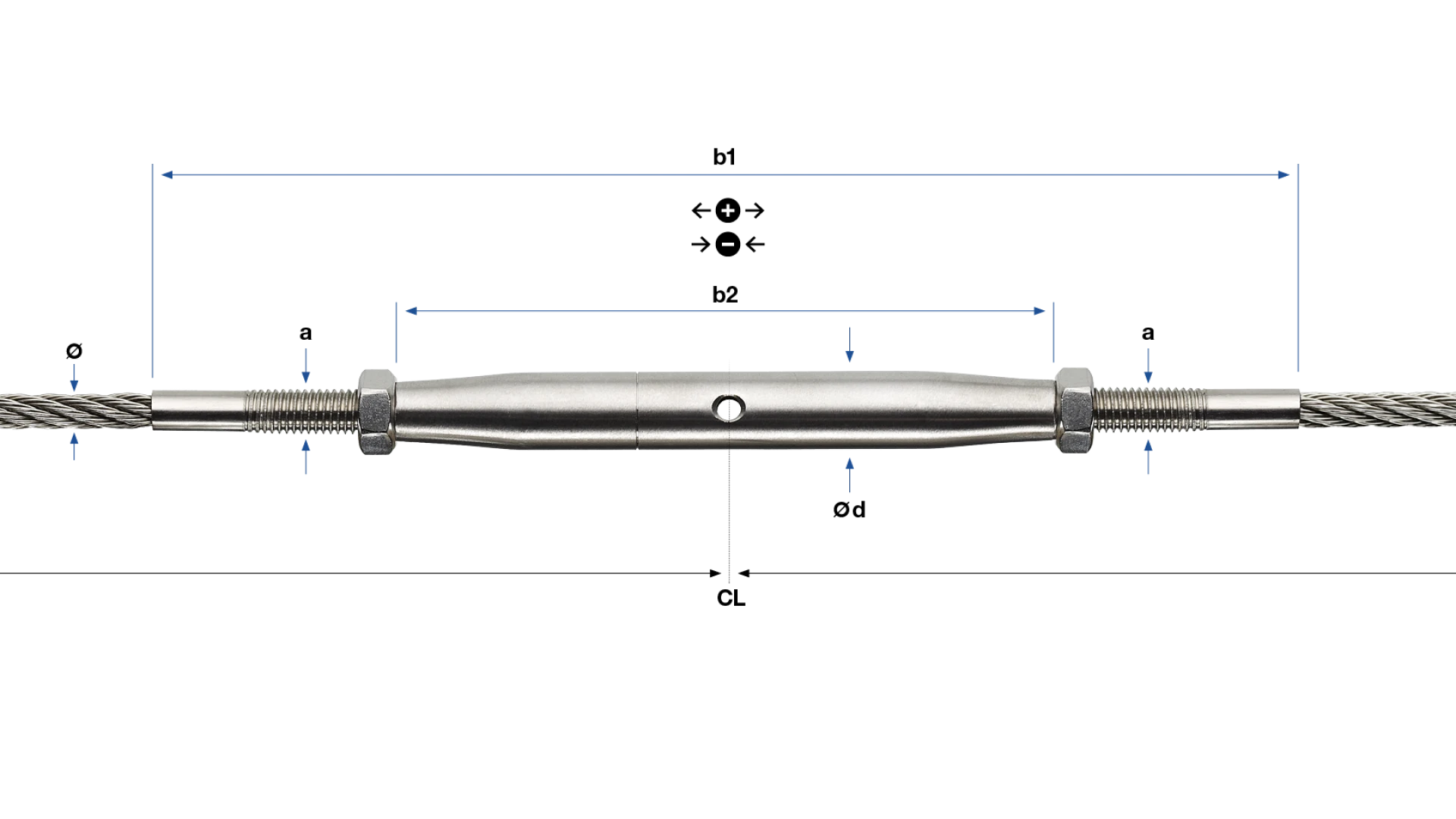 Turnbuckle with external thread end Vissline round swaged