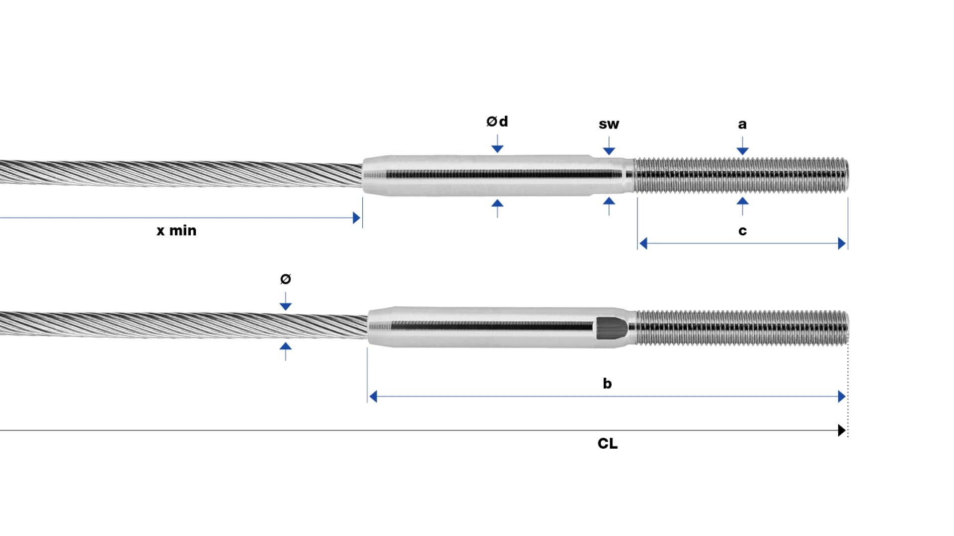 External thread end left-hand Forte round swaged