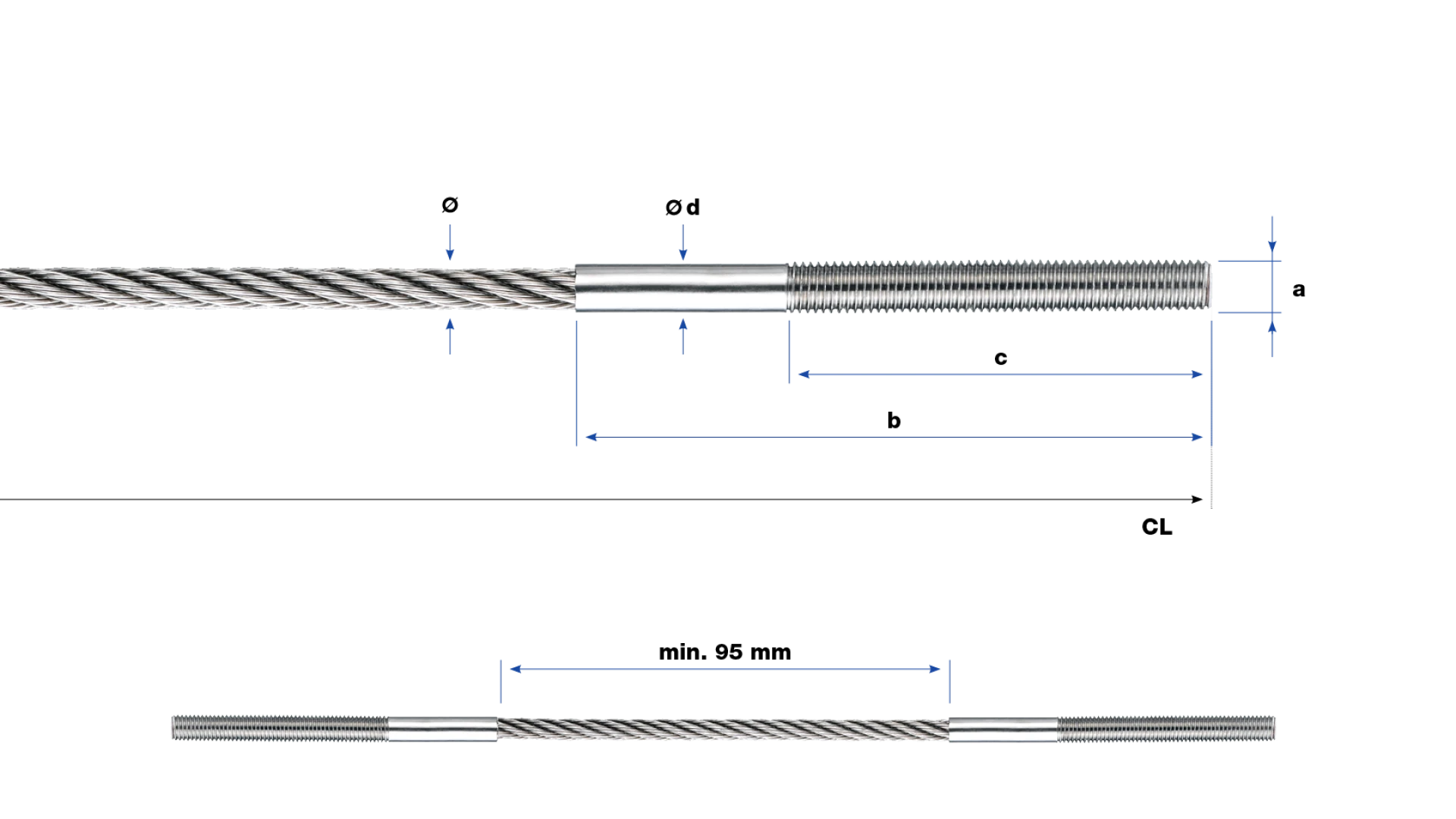 External thread end right-hand Univiss round swaged