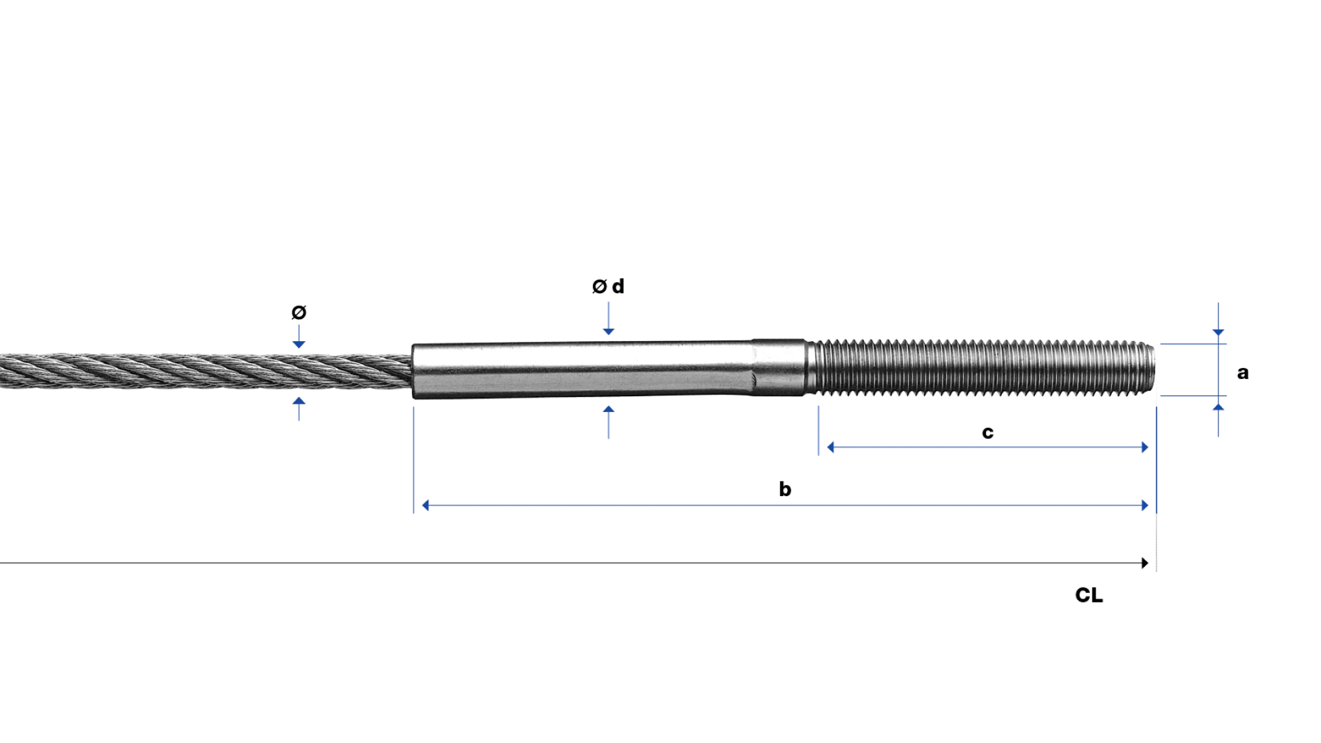 External thread end right-handed swaged