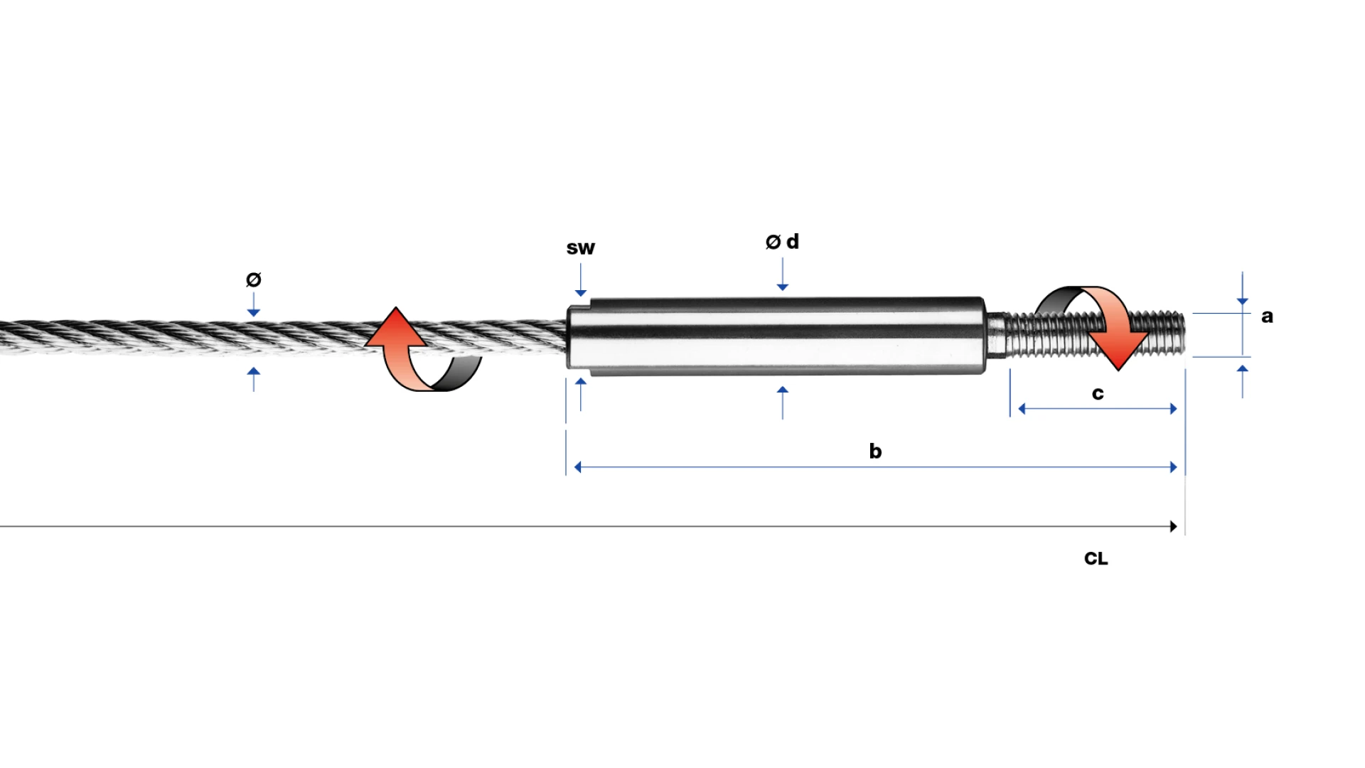 External thread end swivel swaged