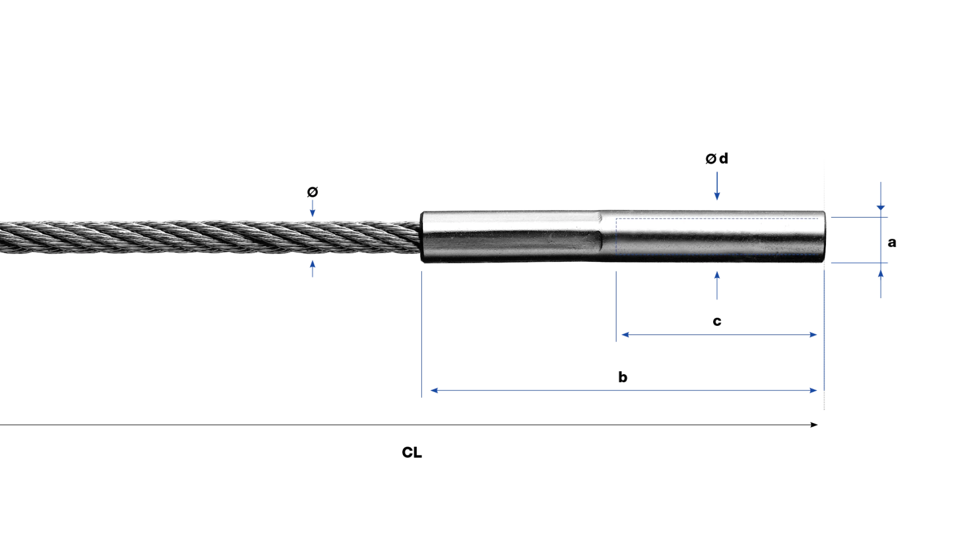 Internal thread end right-hand swaged for rope Ø 2 - 8 mm