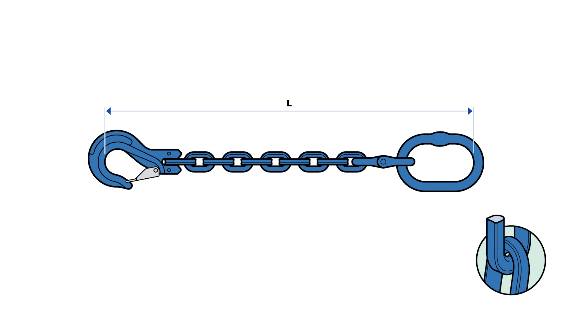 Square-link pulling chain   with suspension link and clevis hook