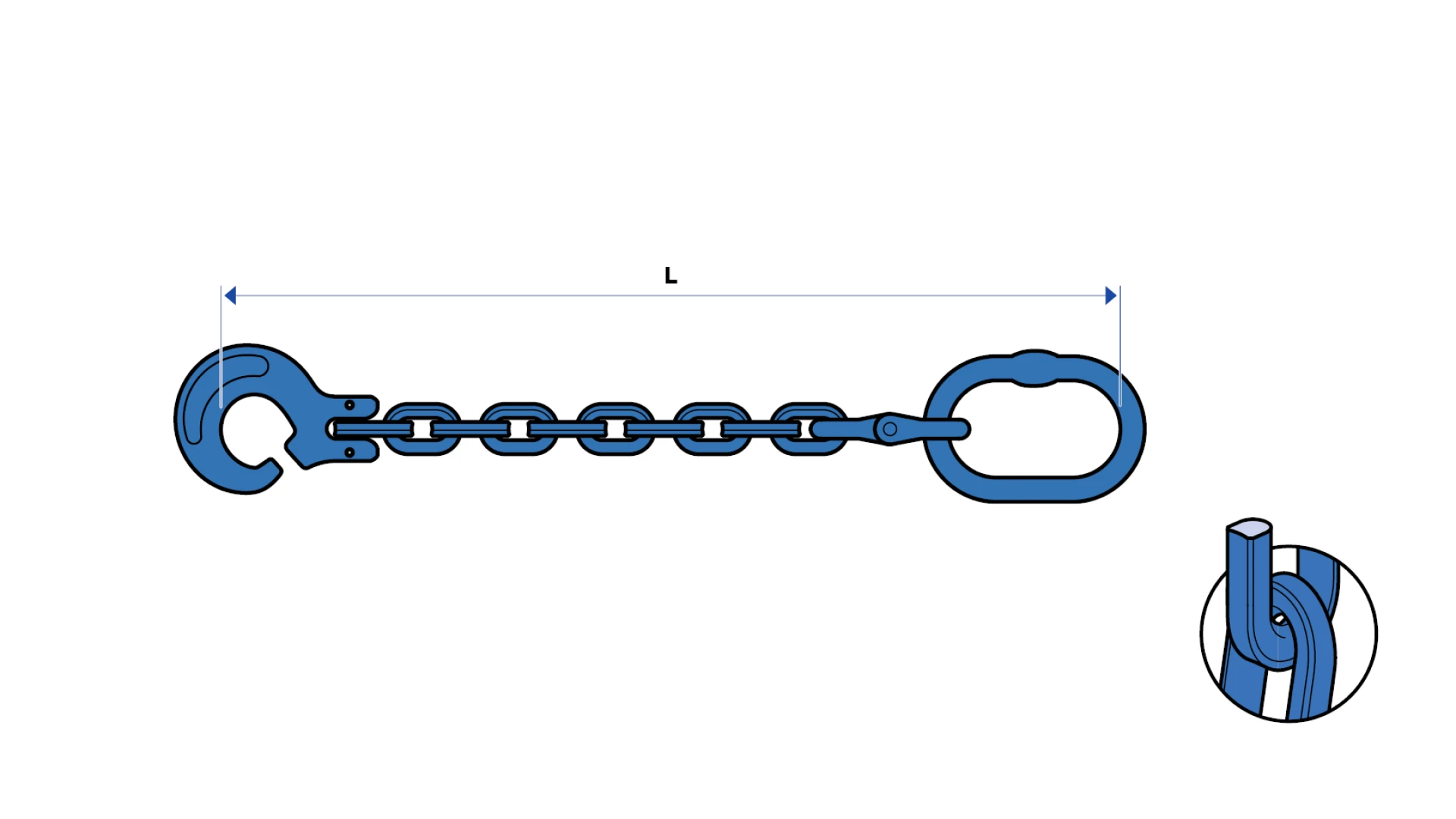 Square-link pulling chain   with suspension link and sling hook