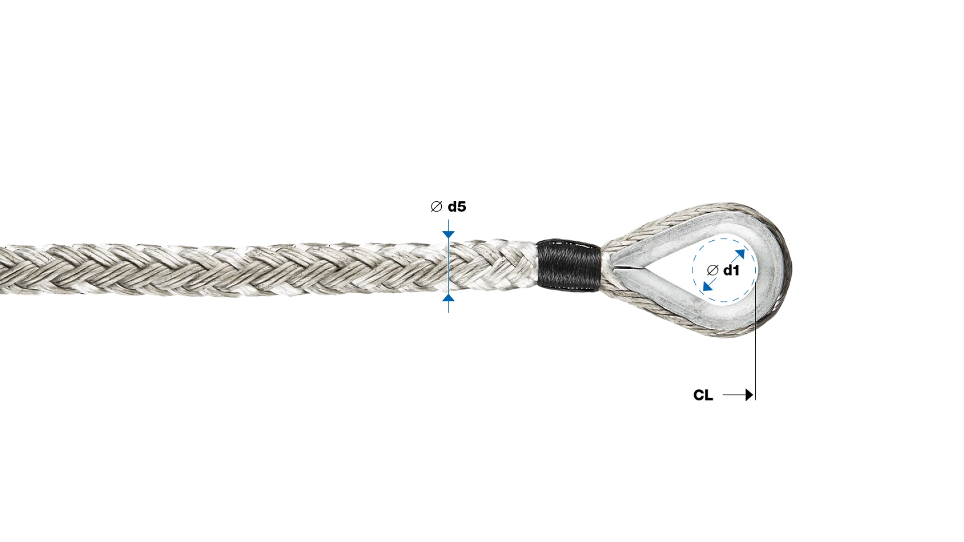 Loop with steel thimble spliced, tucked and tapered