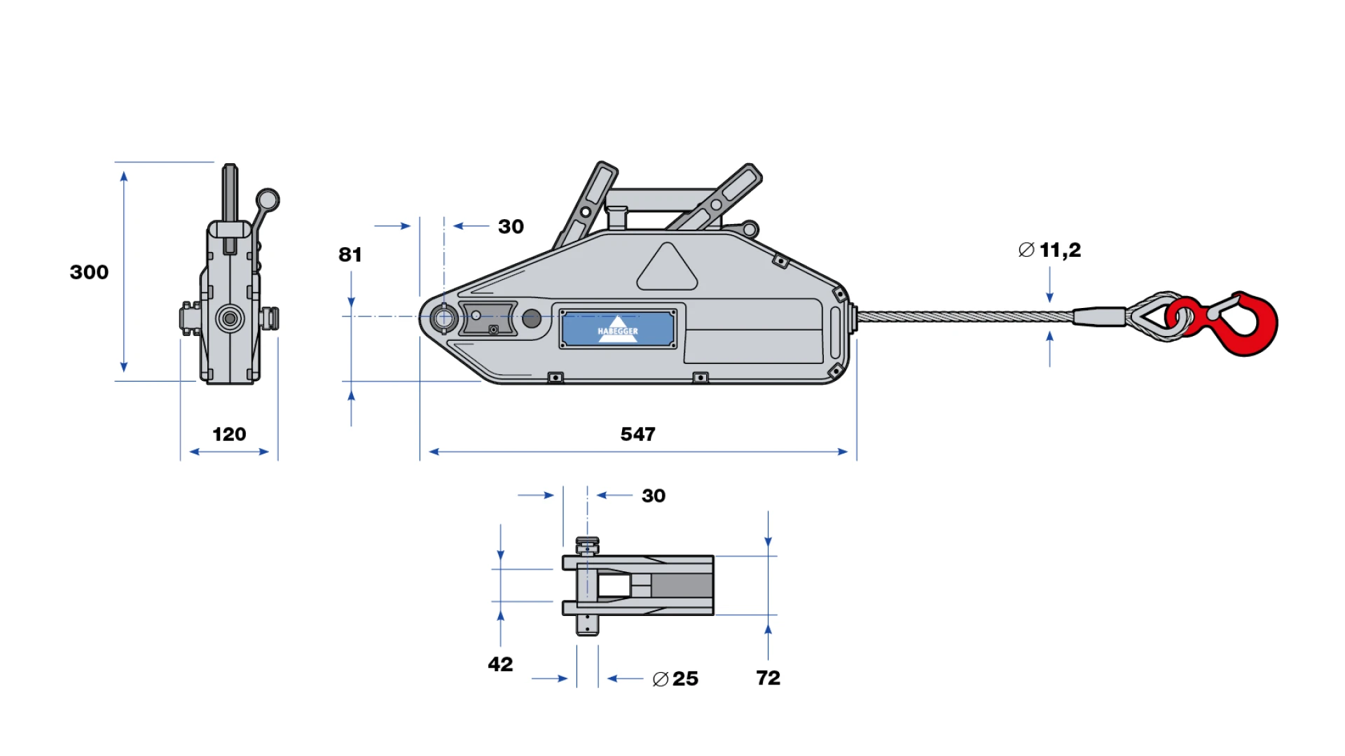 Habegger HIT-16 manual rope hoist  with lever tube