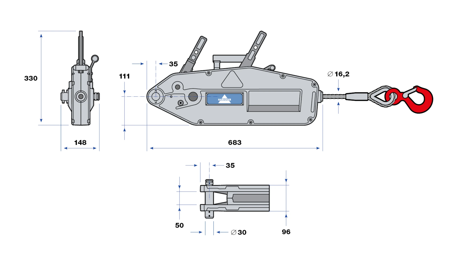 Habegger HIT-32 manual rope hoist  with lever tube