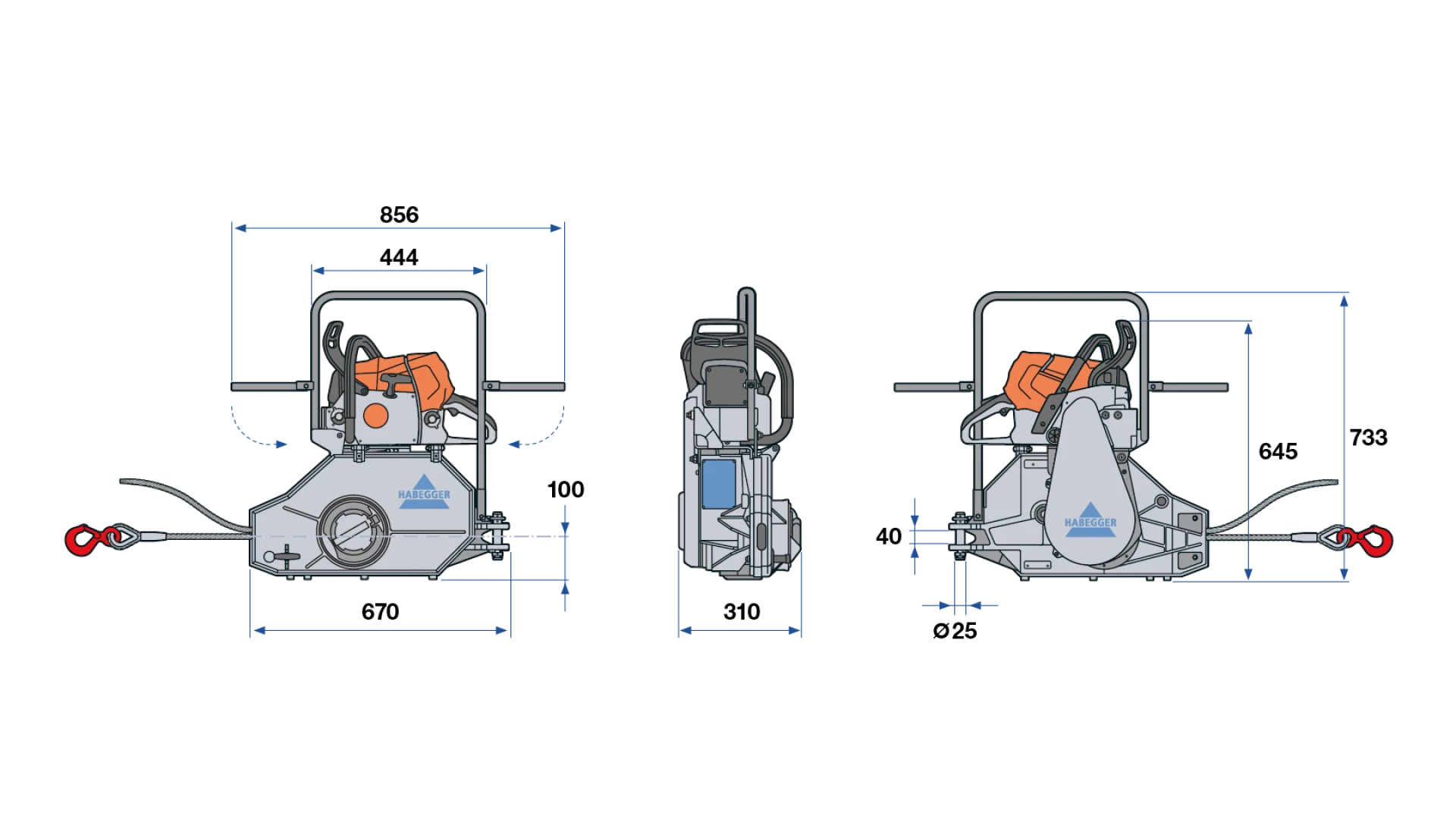 Habegger HIT-TRAC 16B gasoline motorized rope hoist, with carrying handle