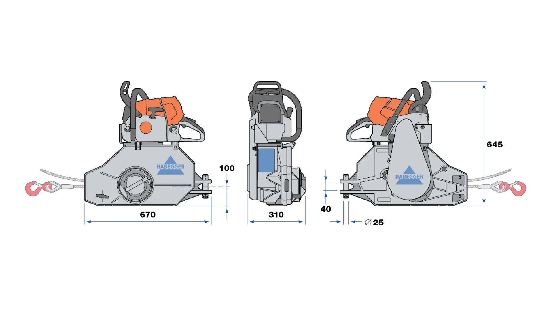 Habegger HIT-TRAC 16B gasoline motorized rope hoist