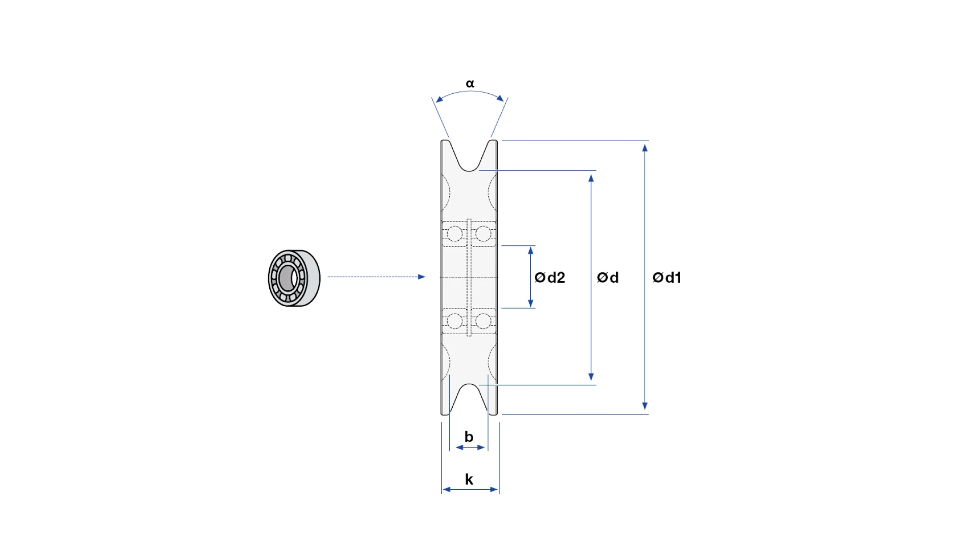 Rope pulley with ball bearing  Ø 170 mm for rope Ø 16.2
